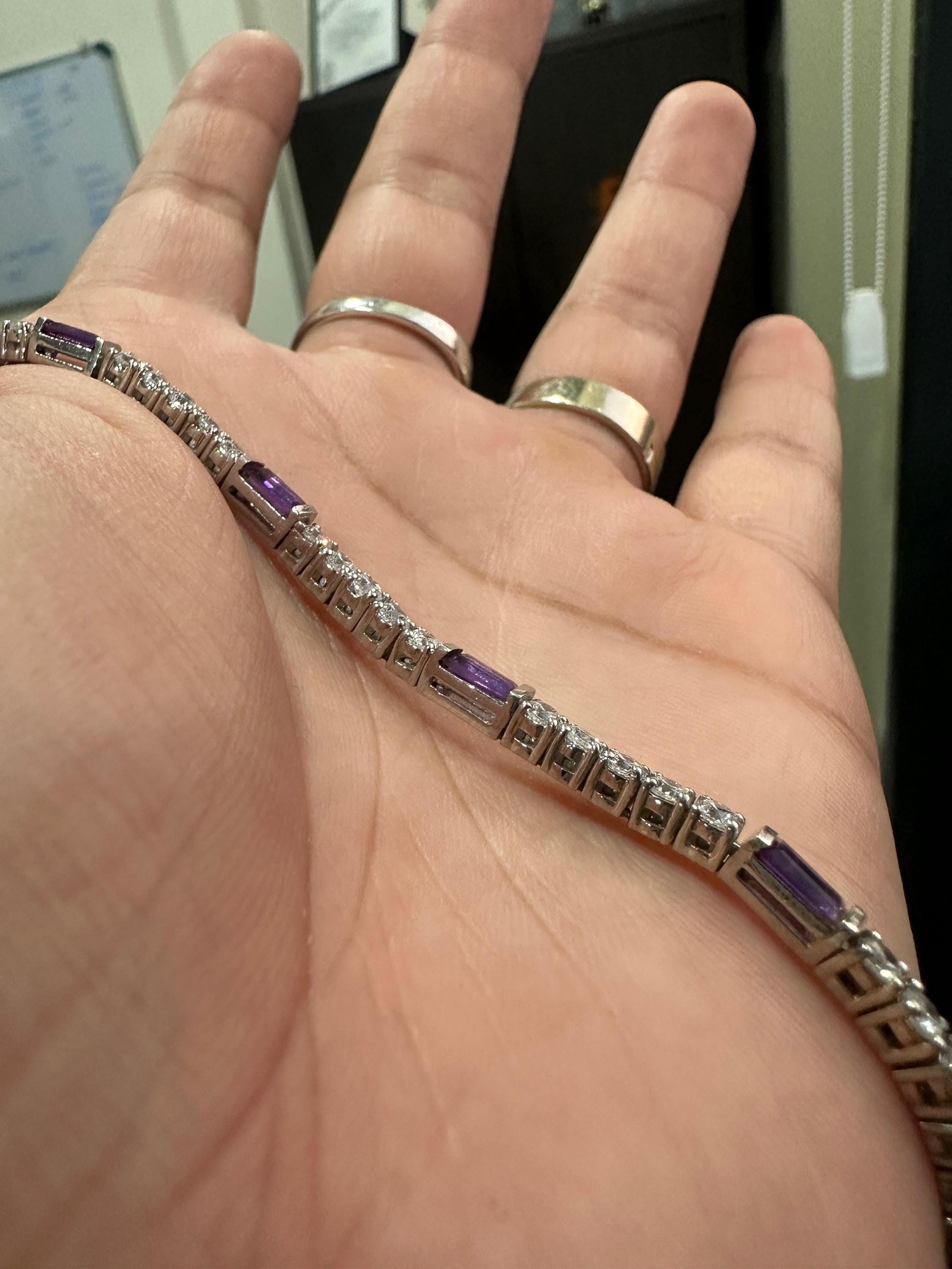 Amethyst Moissanite Tennis Bracelet, 925 Sterling Silver, Multi Shape Bracelet, Luxury Anniversary Gift