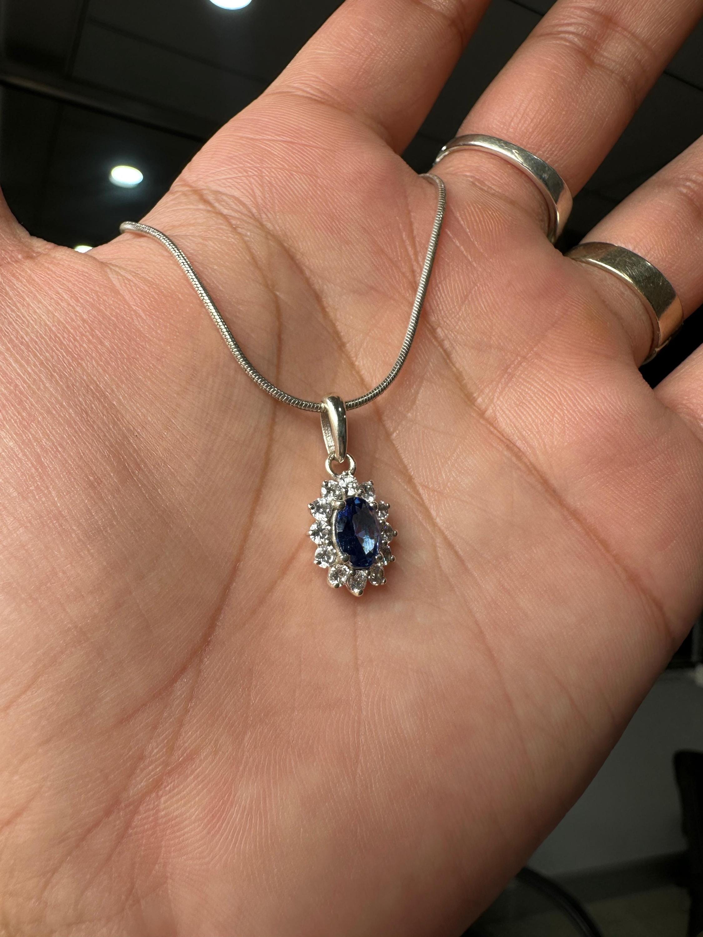 Oval Sapphire Moissanite Halo Pendant Necklace, 925 Sterling Silver Sunflower Jewelry