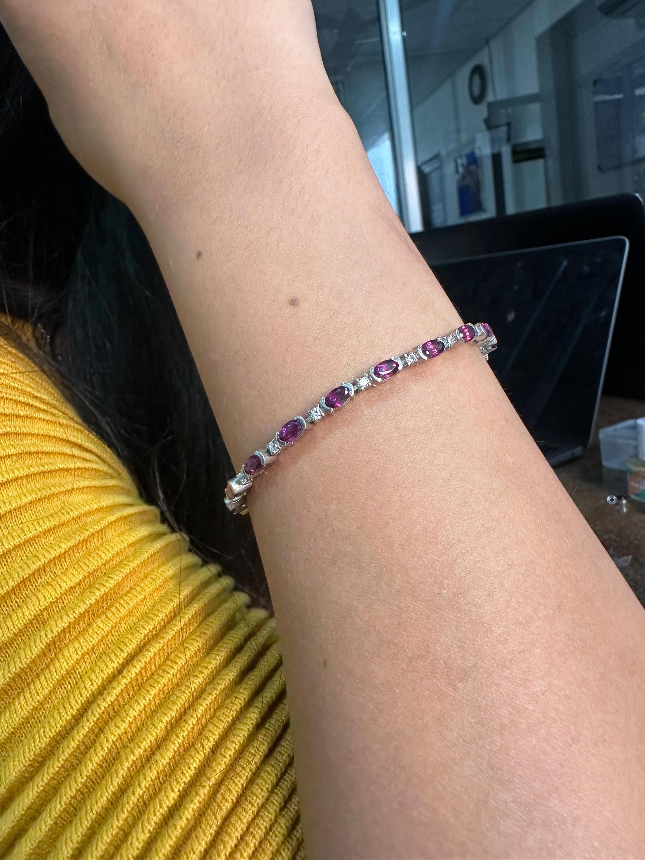 Rhodolite Diamond Tennis Bracelet | 925 Sterling Silver, Unique Bridal Bracelet