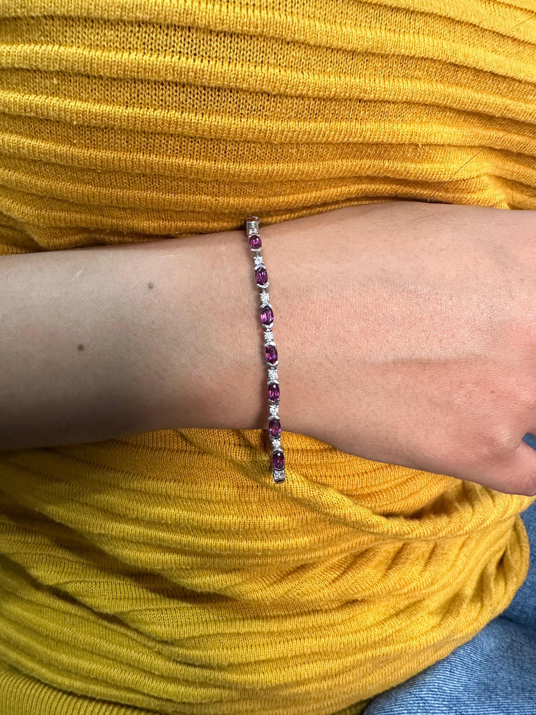 Rhodolite Diamond Tennis Bracelet | 925 Sterling Silver, Unique Bridal Bracelet