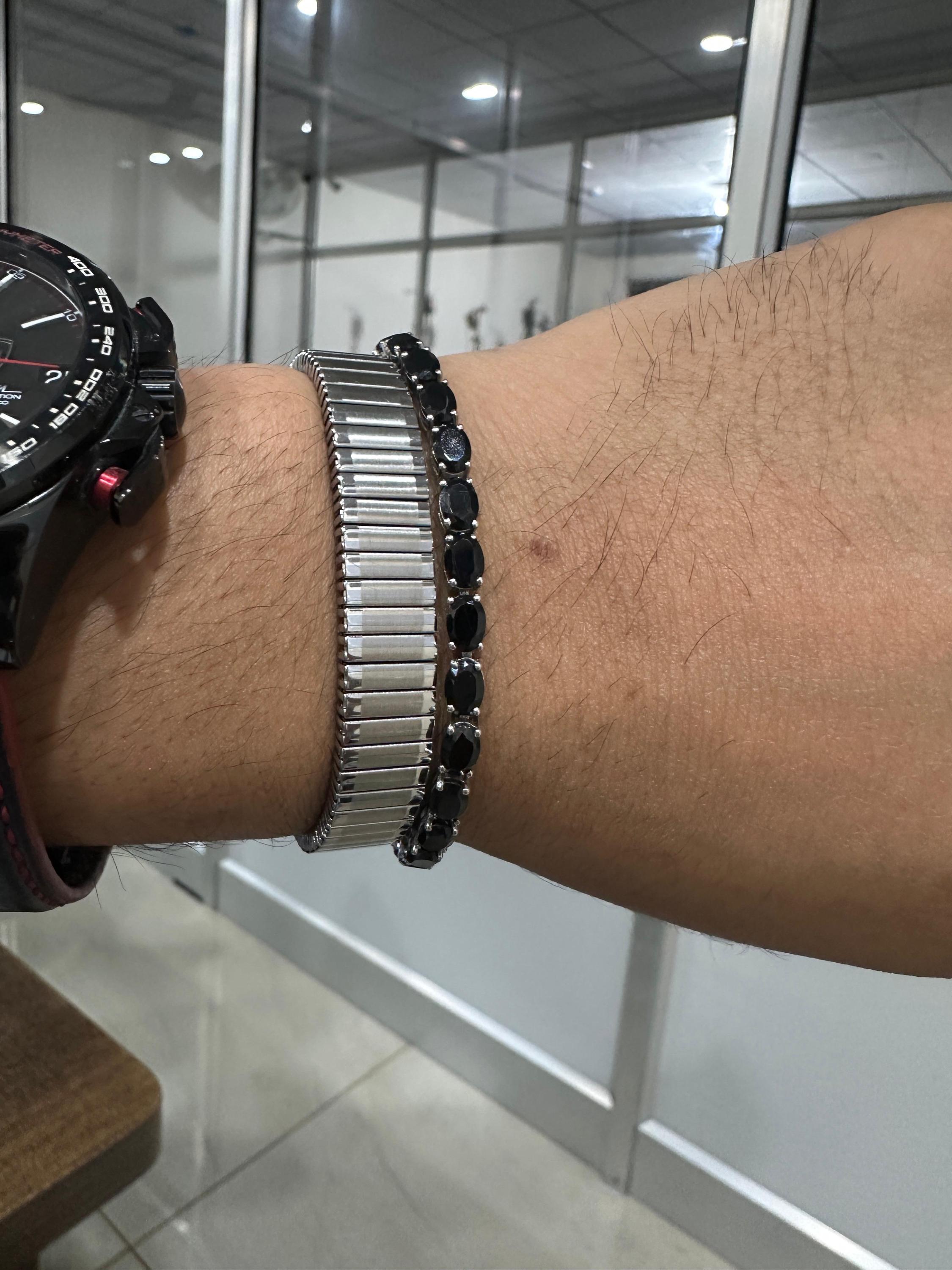 Men's Black Spinel Tennis Bracelet | 925 Sterling Silver, Luxury gift for him