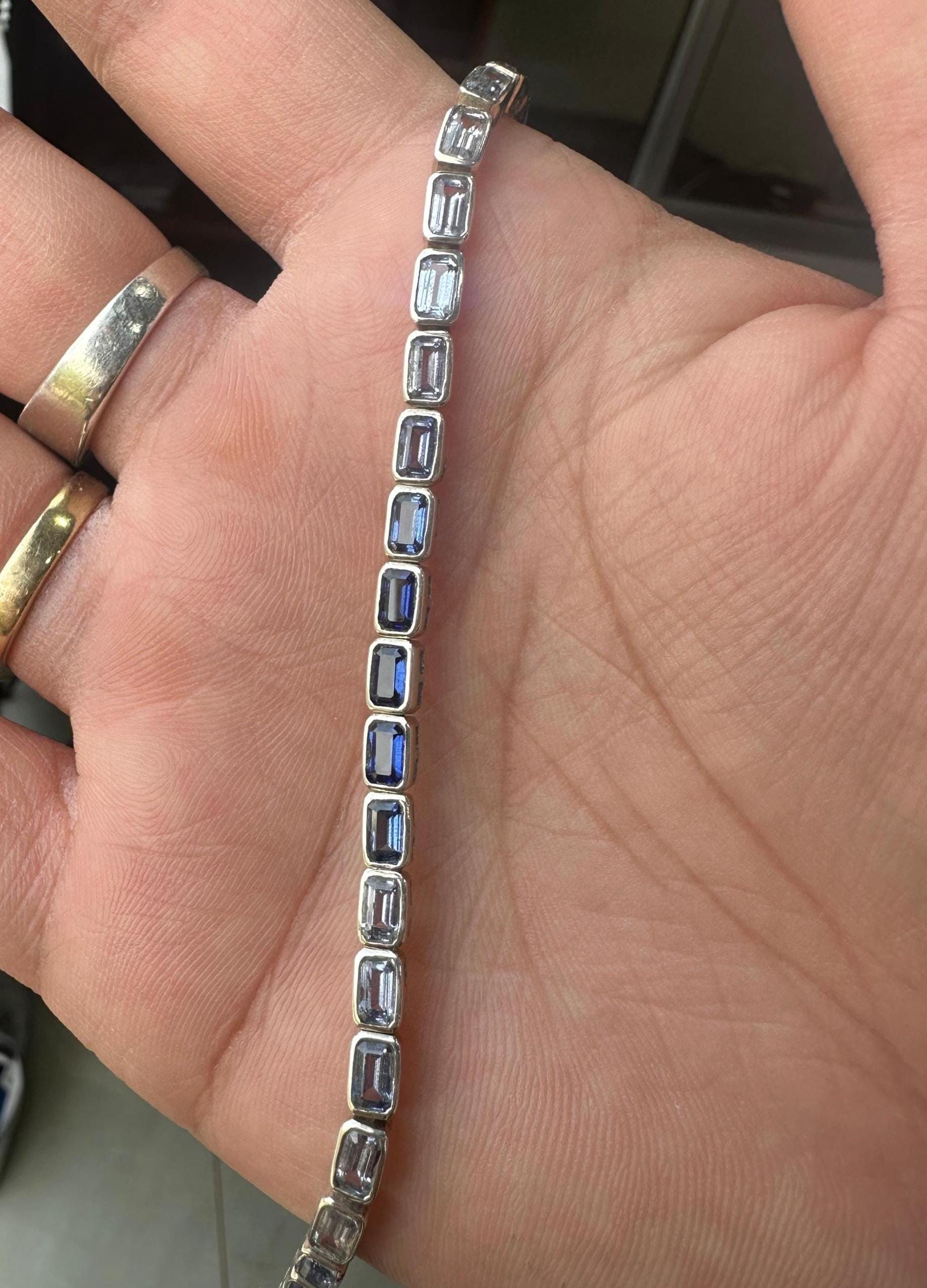 Blue Sapphire Tennis Bracelet | Platinum Sterling Silver, 12 CT