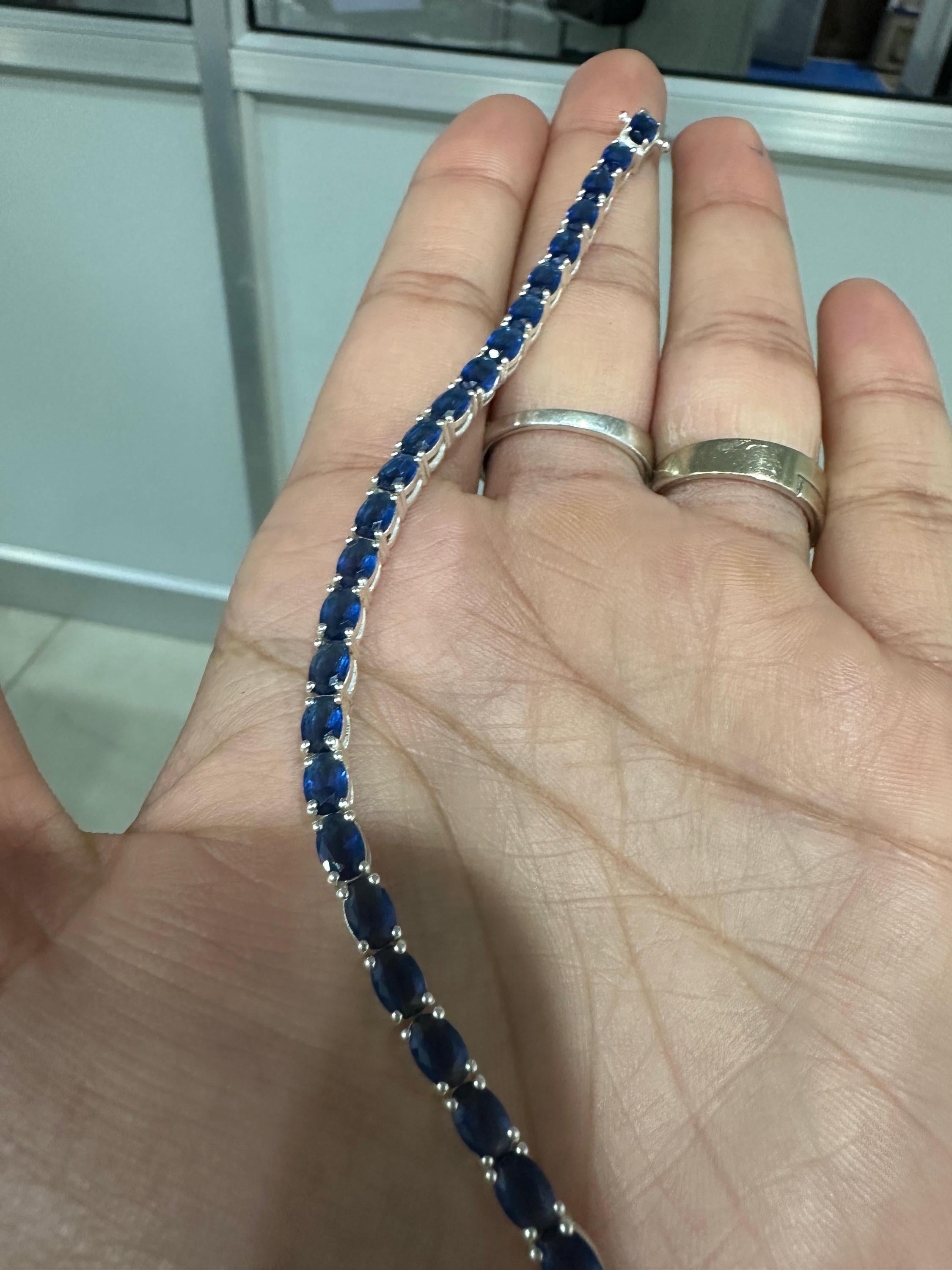 Blue Sapphire Tennis Bracelet | Oval Cut, 925 Sterling Silver Men's Bracelet, 20 CT