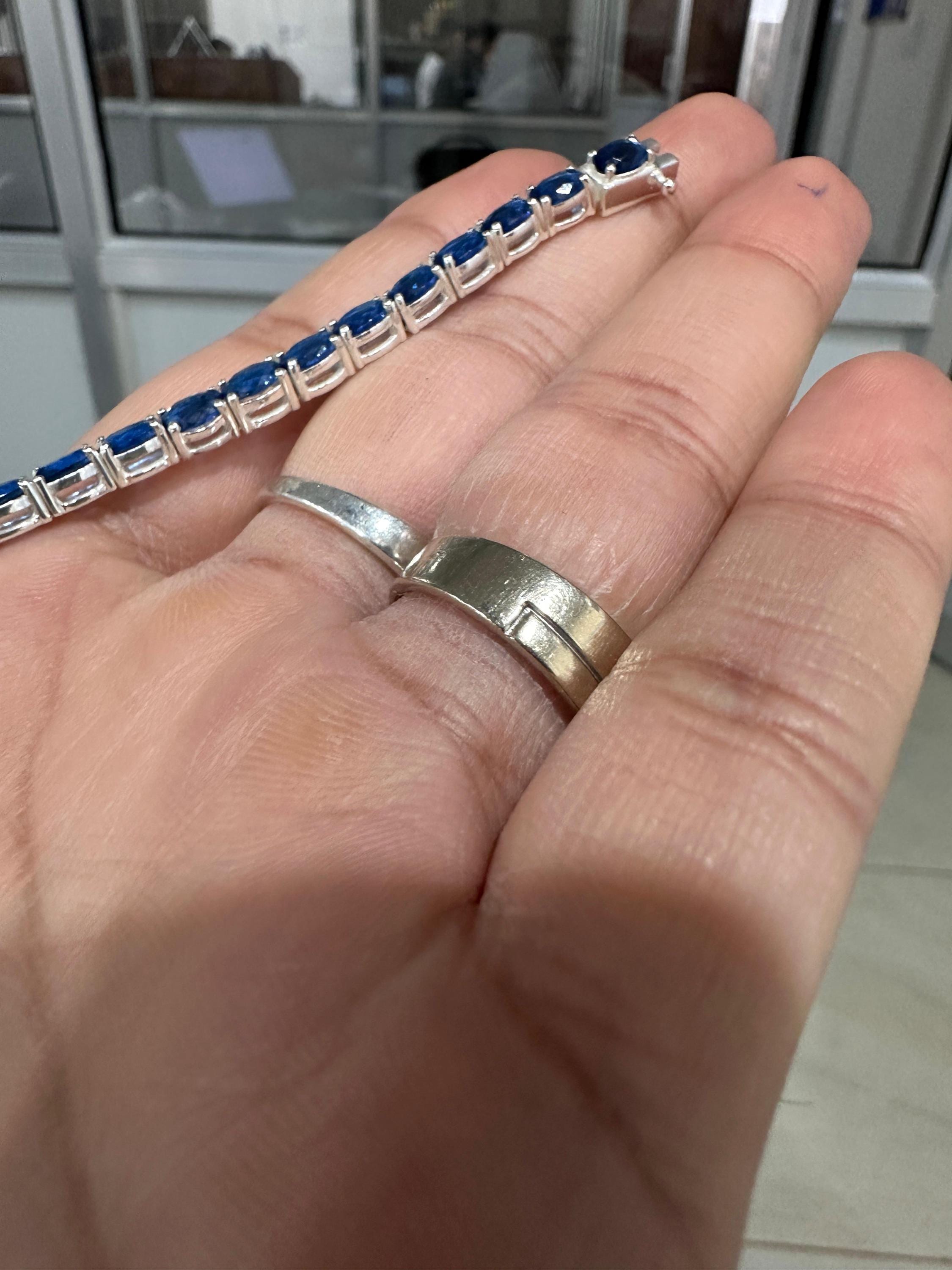 Blue Sapphire Tennis Bracelet | Oval Cut, 925 Sterling Silver Men's Bracelet, 20 CT