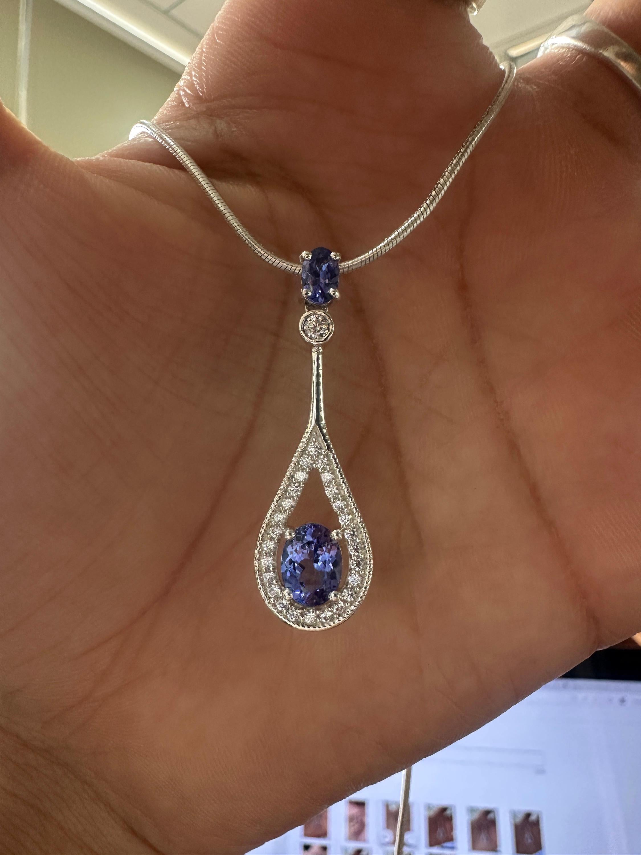 14k Tanzanite Drop Pendant Necklace for Women | Unique Anniversary Gift