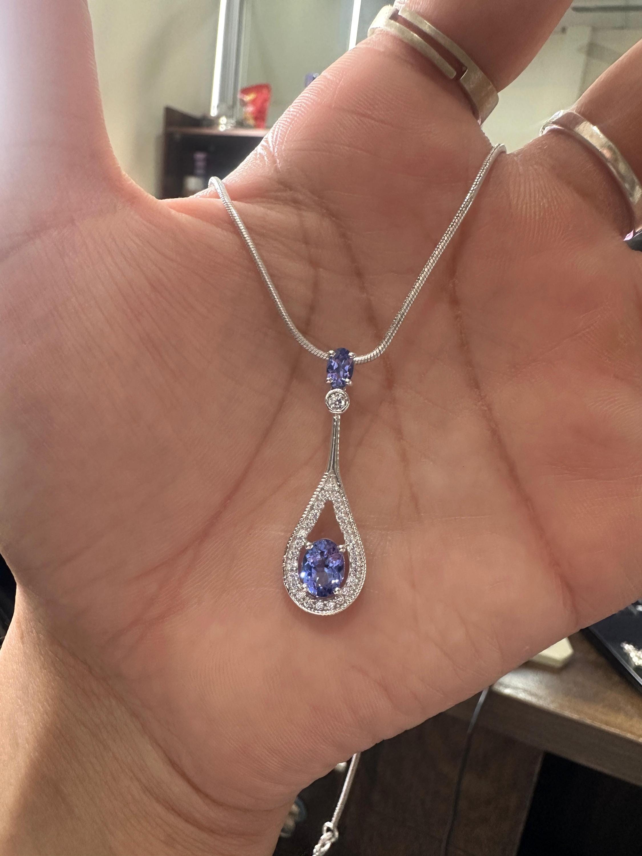 14k Tanzanite Drop Pendant Necklace for Women | Unique Anniversary Gift