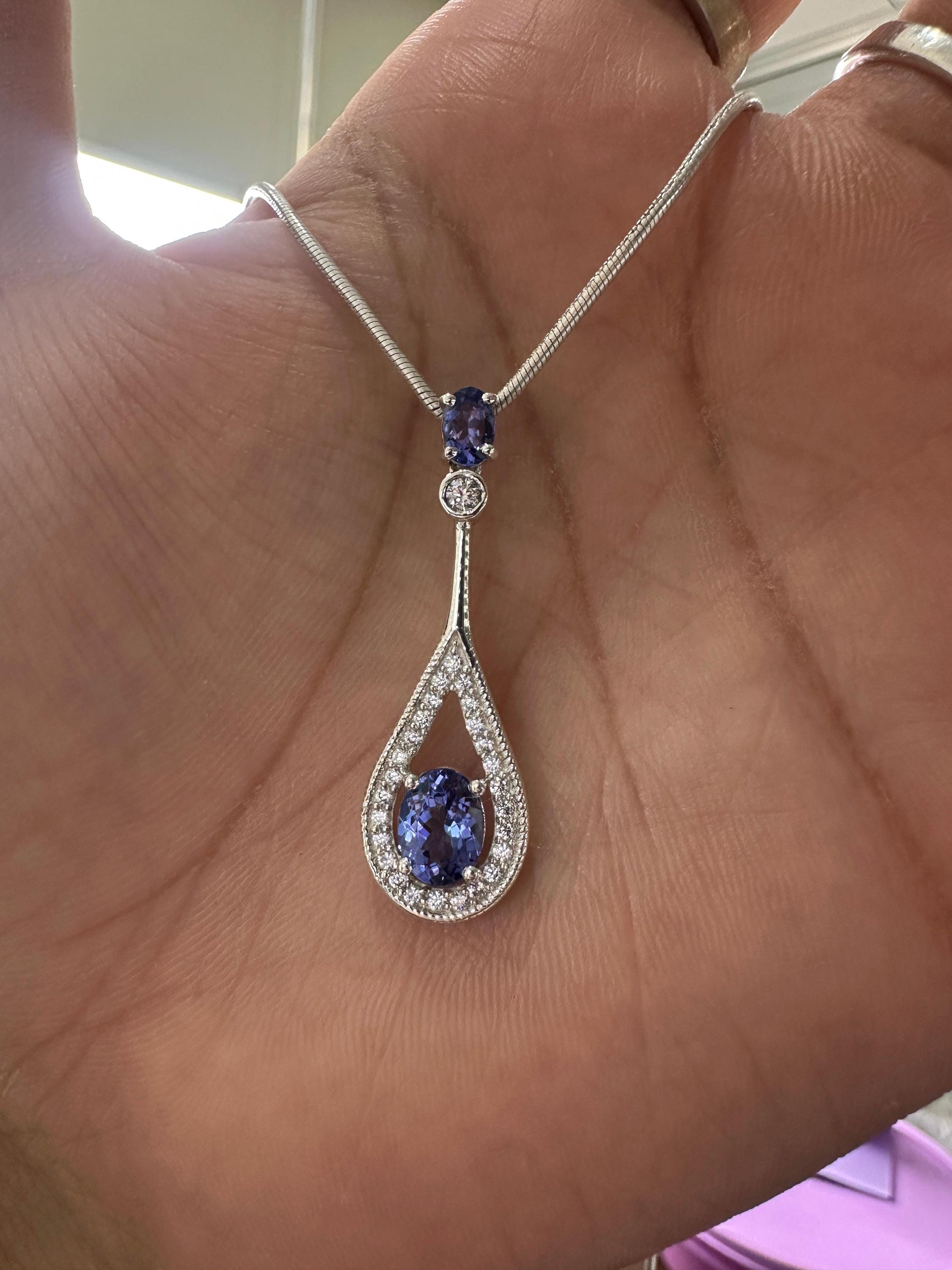 14k Tanzanite Drop Pendant Necklace for Women | Unique Anniversary Gift