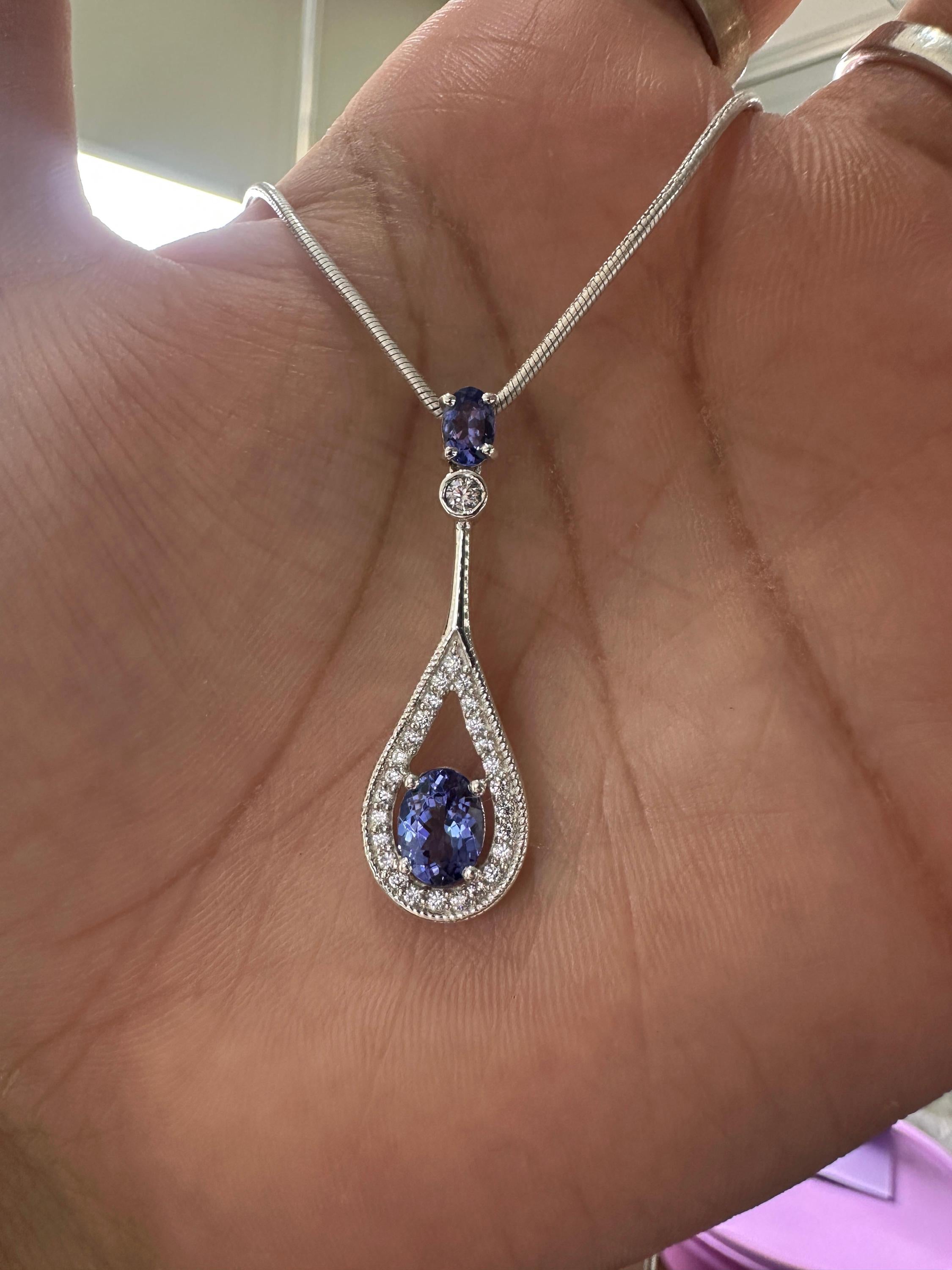 Unique Tanzanite Drop Pendant Necklace | 14k White Gold | Christmas Gift for her
