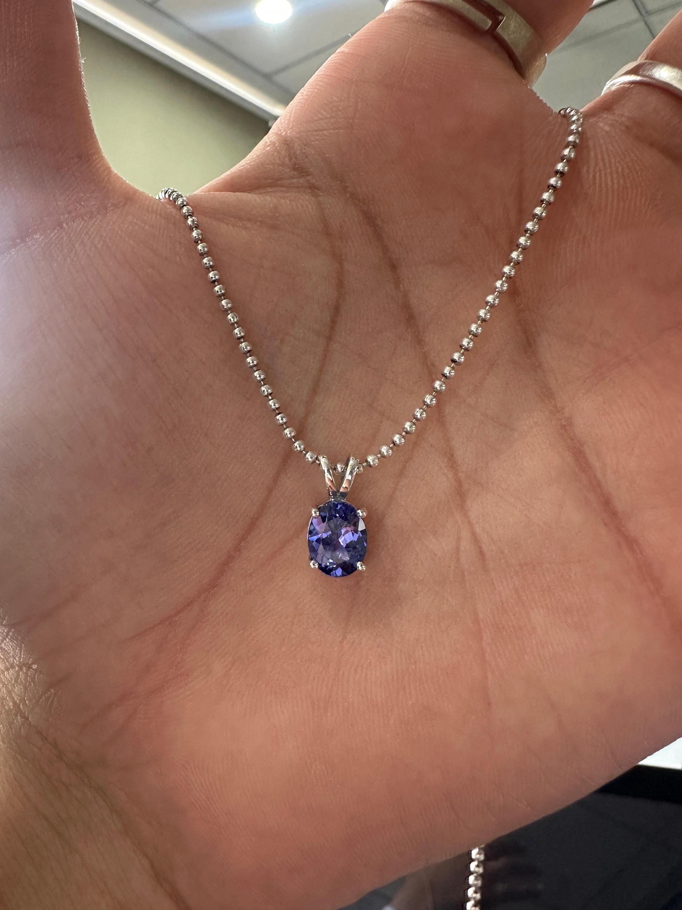 Oval Cut Tanzanite Pendant | 2 Ct Rare Blue Purple Gemstone Jewelry, 14K White Gold