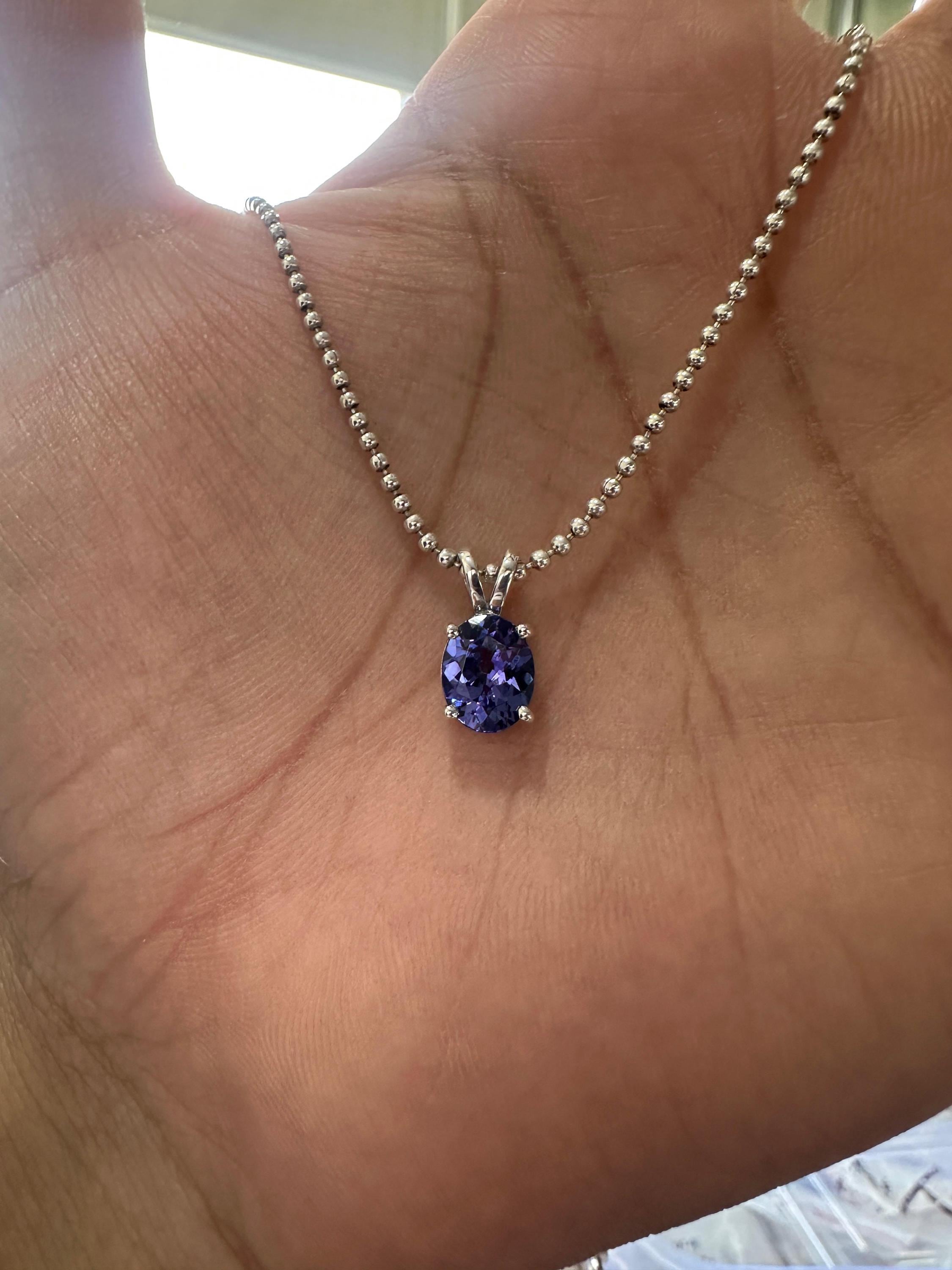 2 CT Tanzanite Oval Pendant Necklace | 14k White Gold Rare Gemstone Jewelry