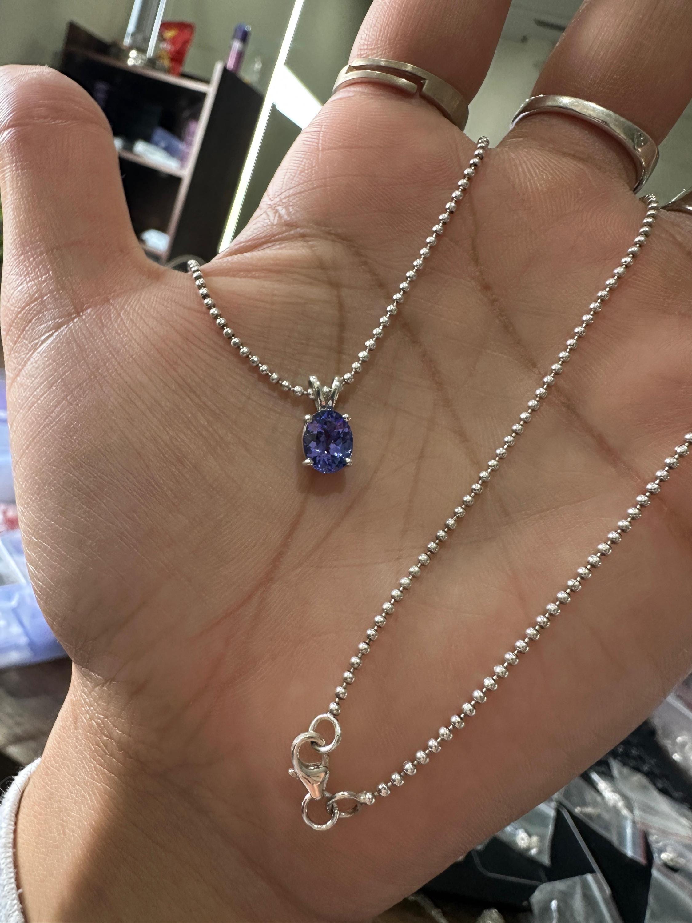 Oval Cut Tanzanite Pendant | 2 Ct Rare Blue Purple Gemstone Jewelry, 14K White Gold