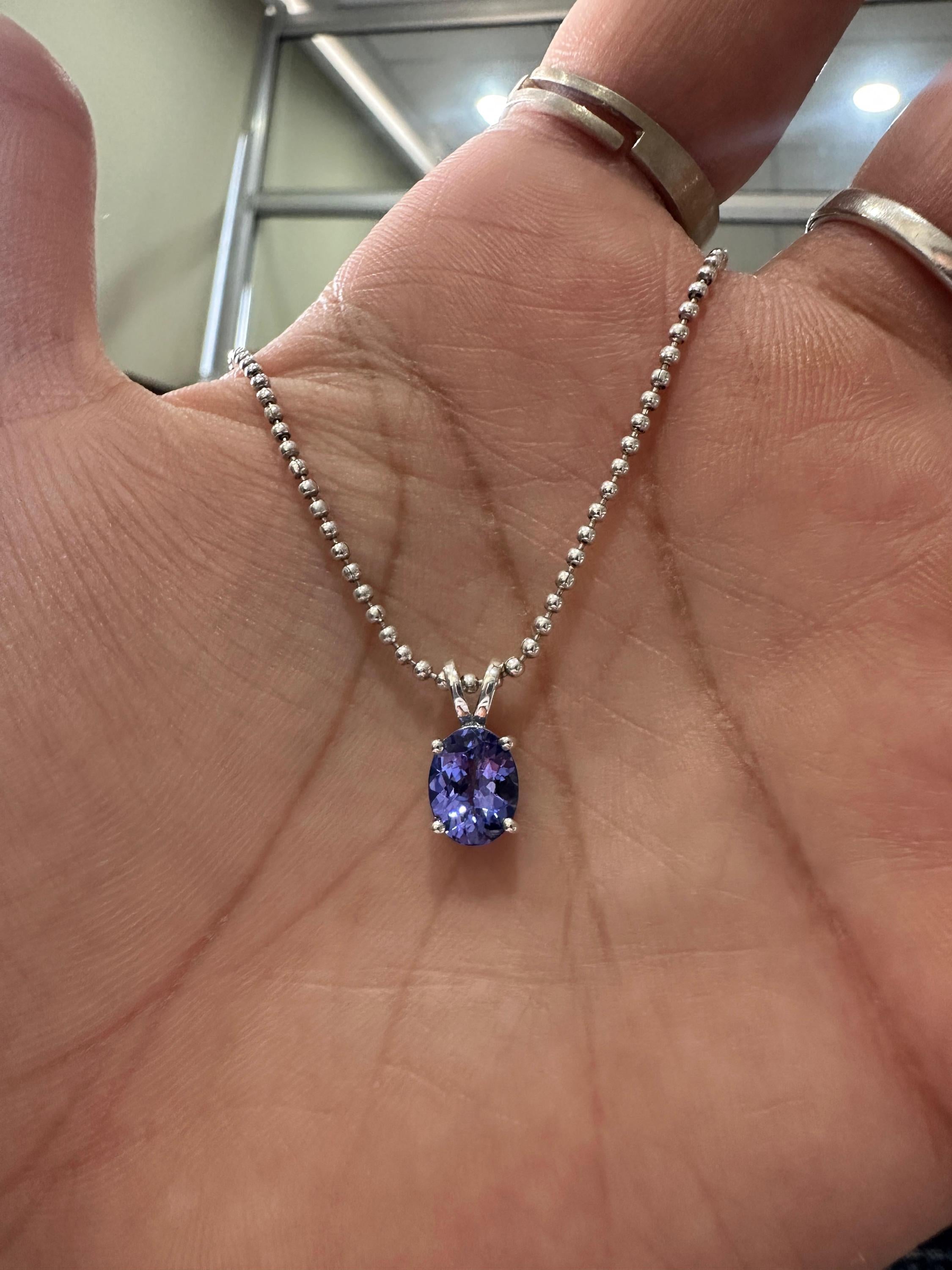Oval Cut Tanzanite Pendant | 2 Ct Rare Blue Purple Gemstone Jewelry, 14K White Gold