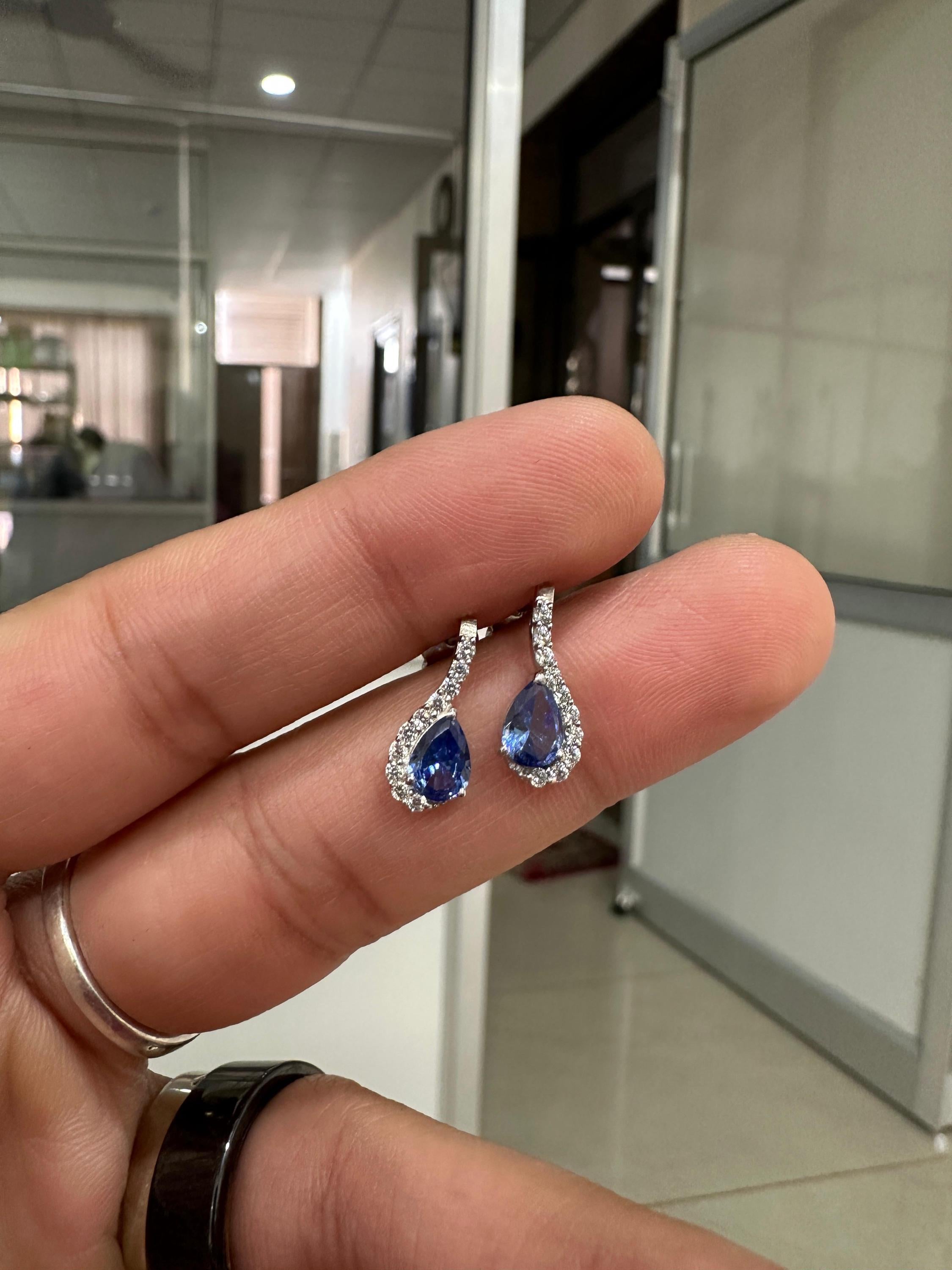 Natural Tanzanite Pear Drop Earrings | 14k White Gold, December Birthstone Jewelry