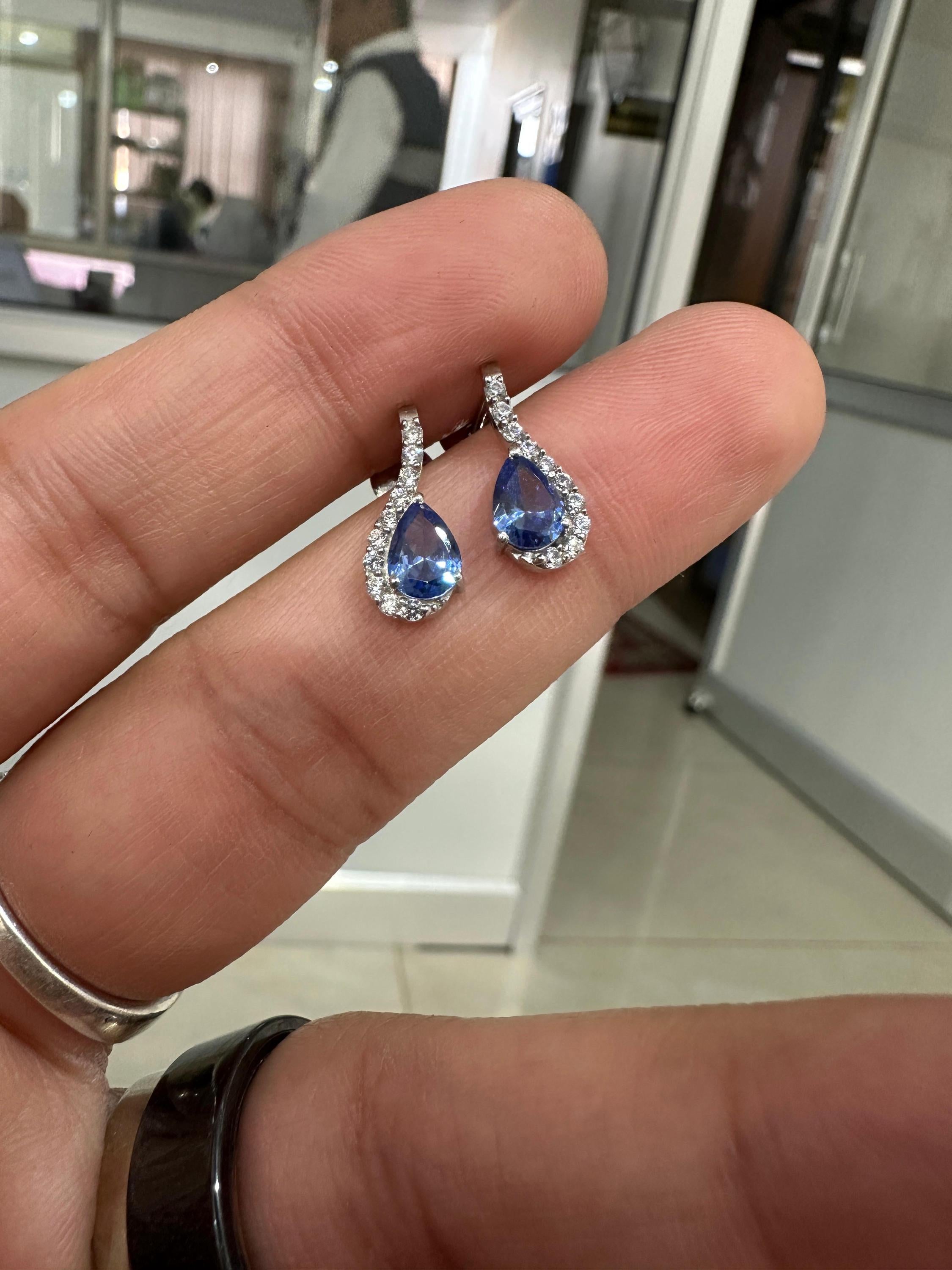 Natural Tanzanite Pear Drop Earrings | 14k White Gold, December Birthstone Jewelry