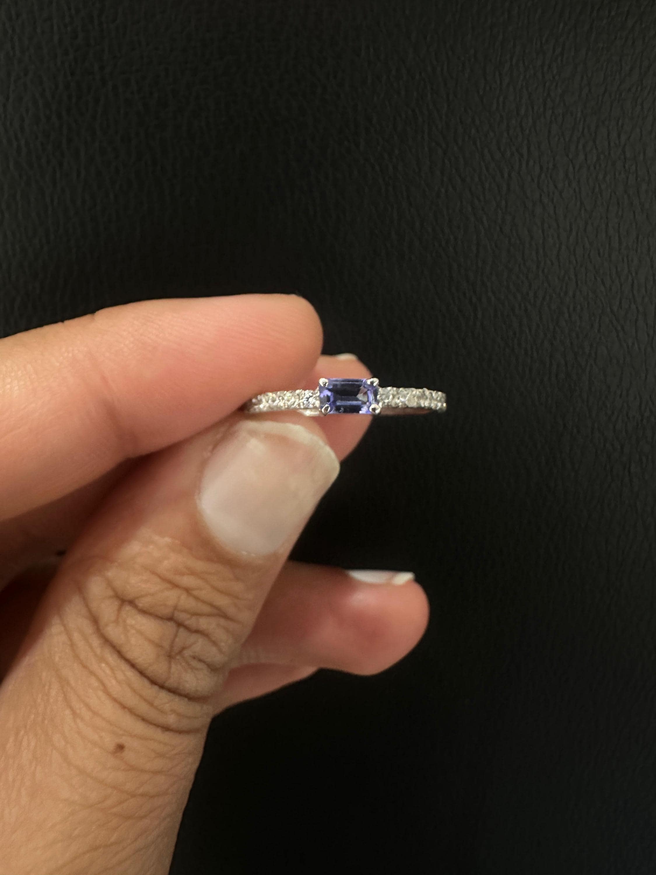 Baguette Cut Tanzanite Diamond Ring | 14K White Gold Minimalist Blue Violet Gemstone