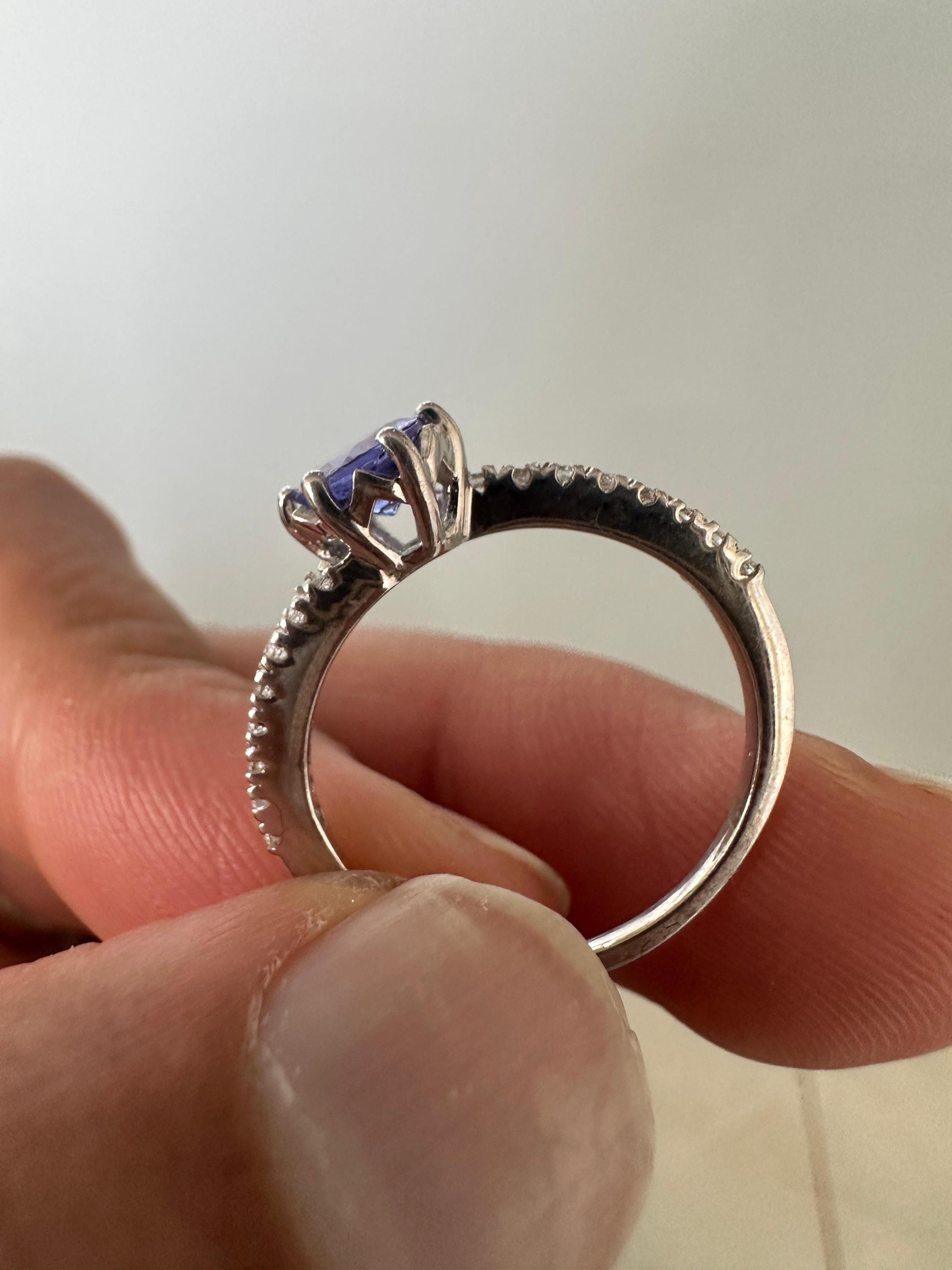 1 CT Blue Tanzanite Engagement Ring | 14K White Gold, December Birthstone Jewelry
