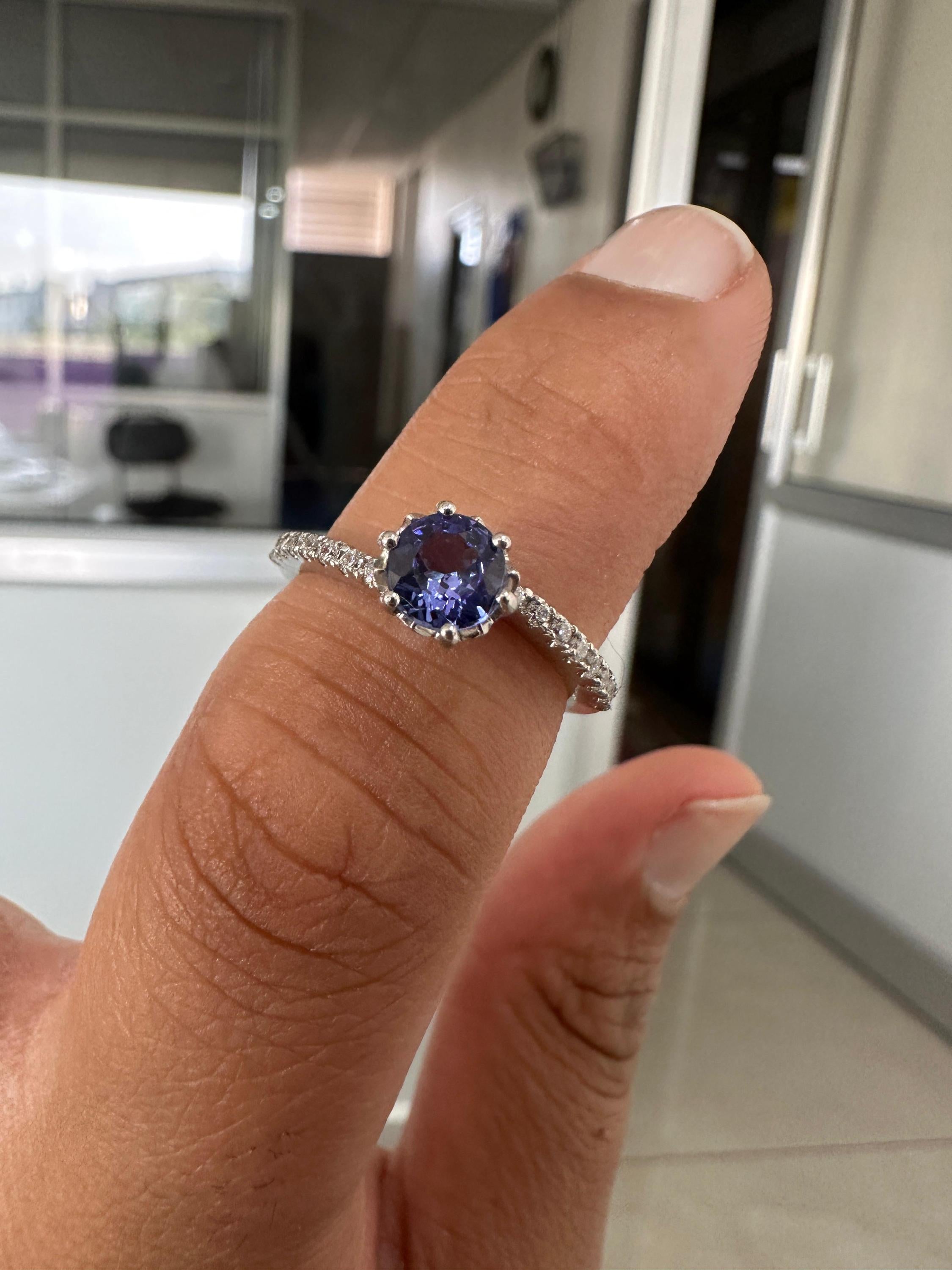 1 CT Blue Tanzanite Engagement Ring | 14K White Gold, December Birthstone Jewelry