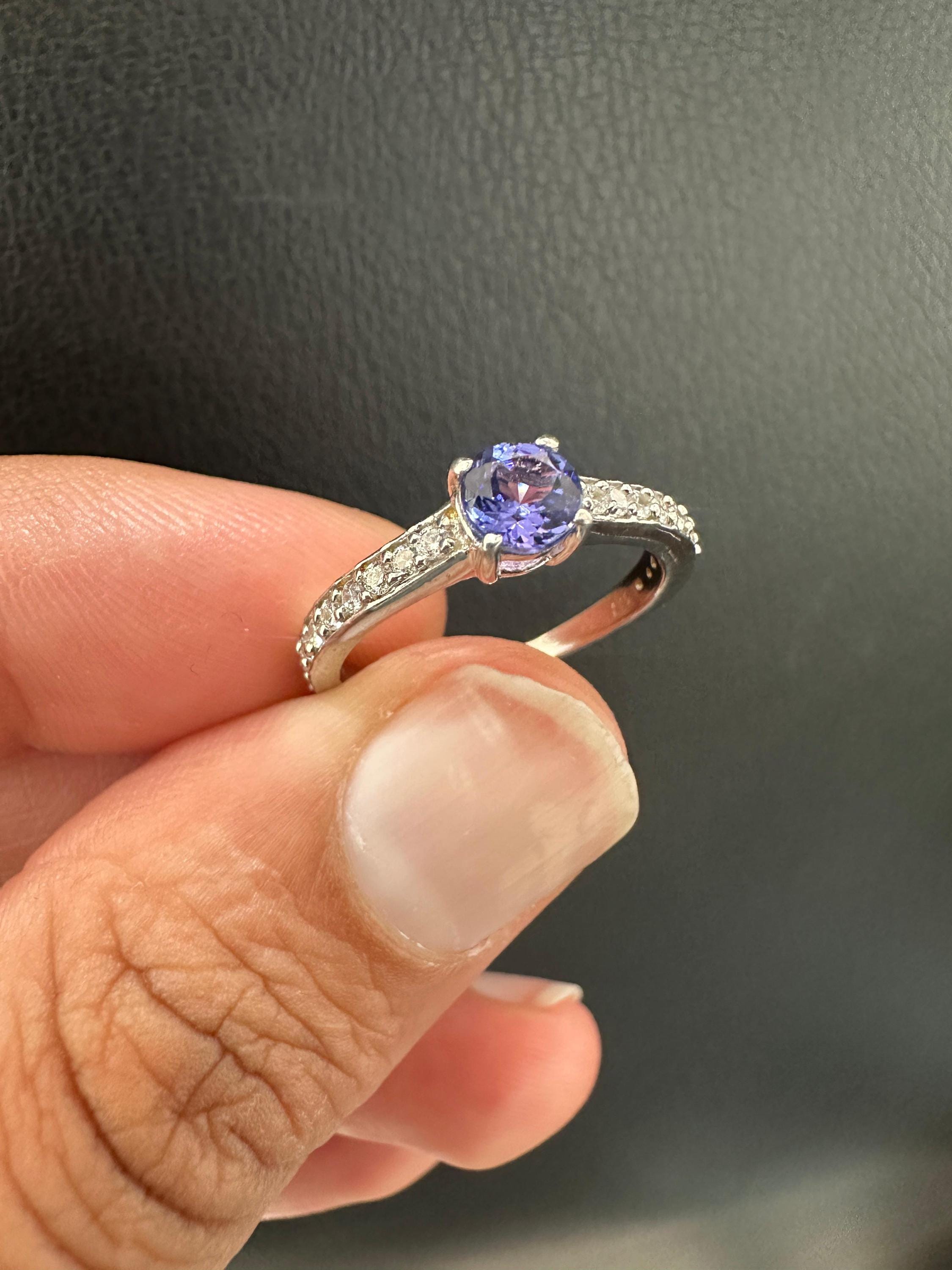 Natural Tanzanite Diamond Ring for women | 14K White Gold, Anniversary Gift for her