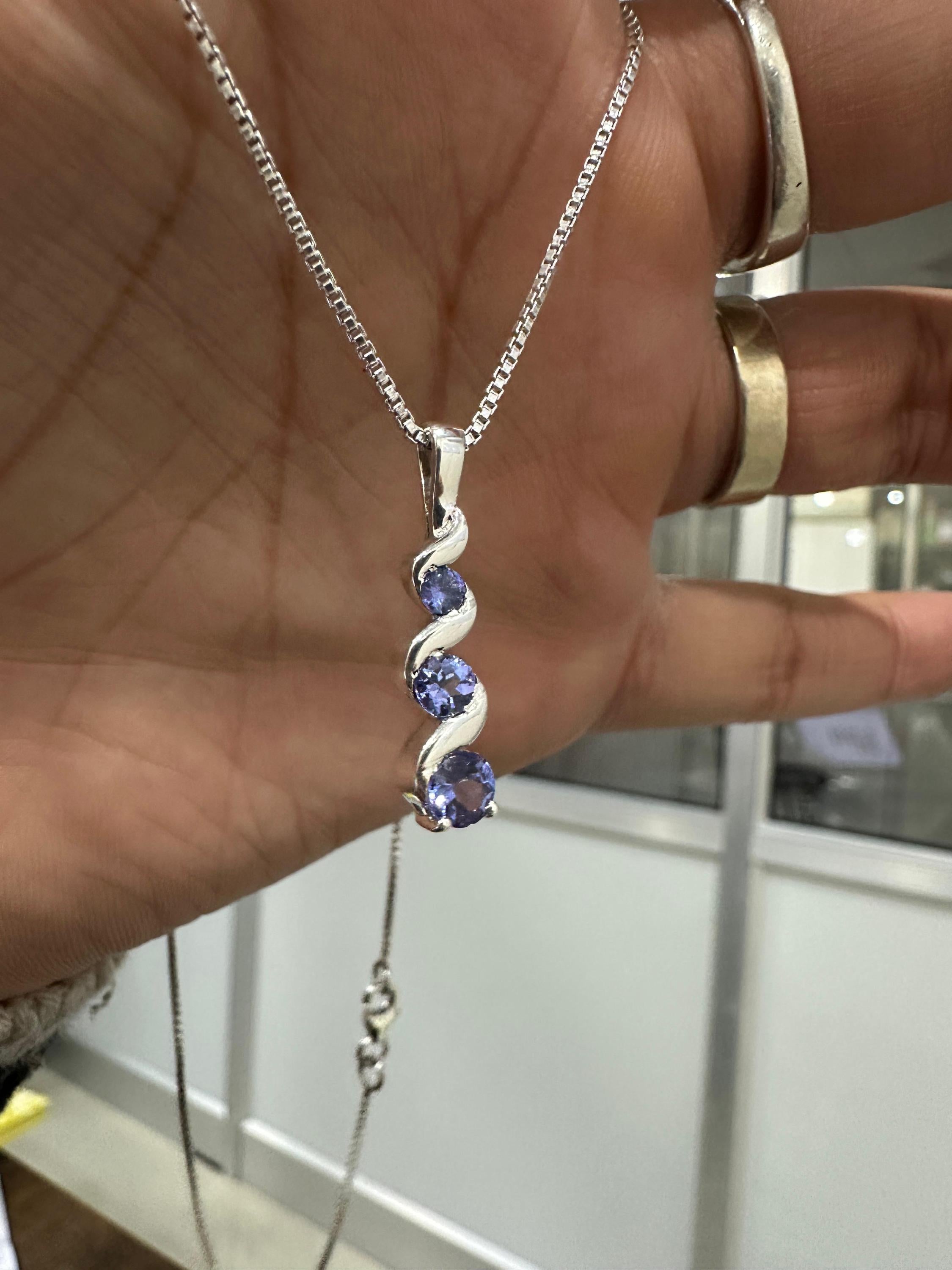 14k Gold Tanzanite Pendant | Unique Three Stone Necklace | Anniversary Gift for her