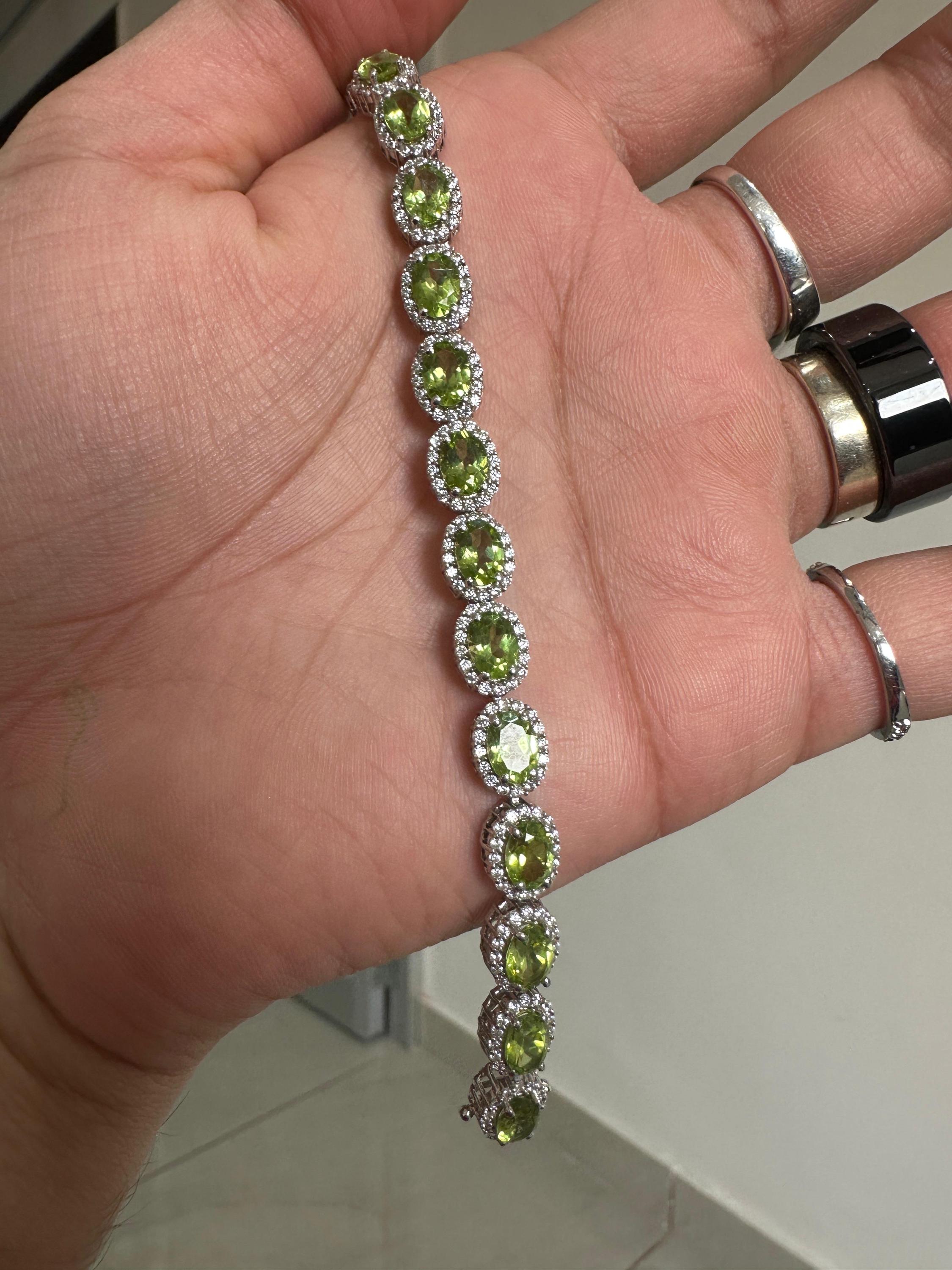 Green Peridot Halo Tennis Bracelet | 925 Sterling Silver, Fine Gemstone Jewelry for gift