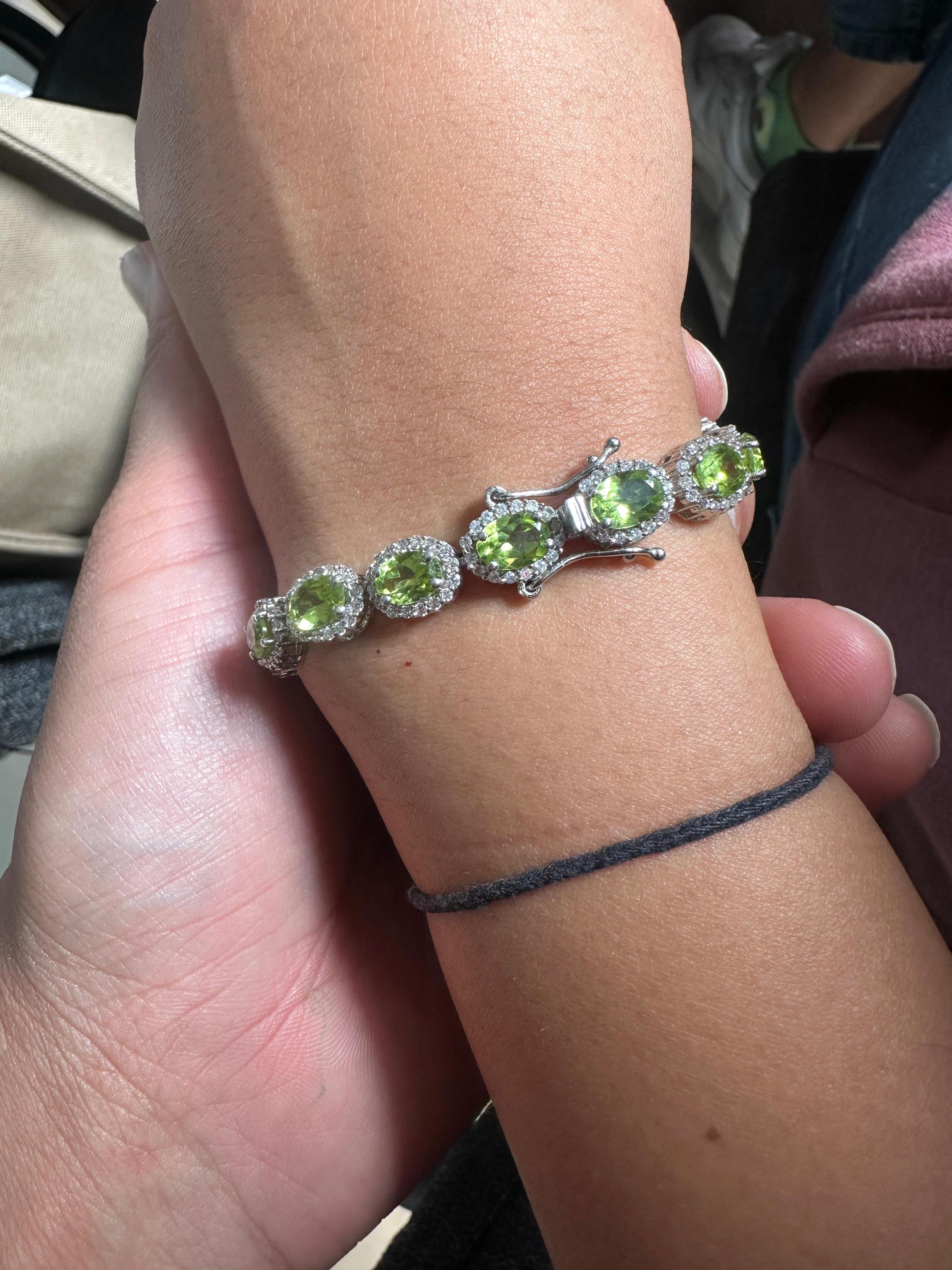 Green Peridot Halo Tennis Bracelet | 925 Sterling Silver, Fine Gemstone Jewelry for gift