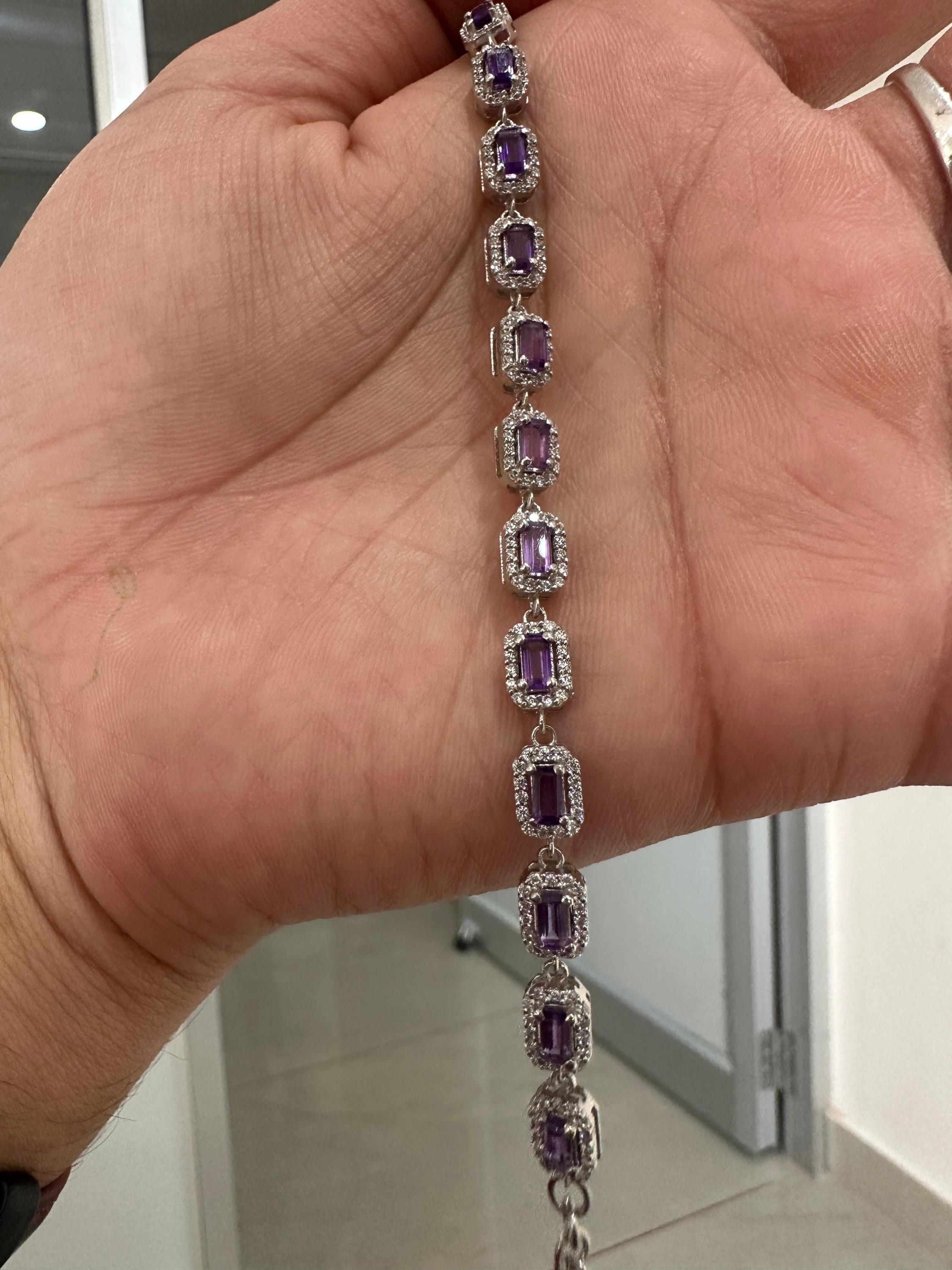 Unique Amethyst Halo Bracelet | 925 Sterling Silver, Fine Jewelry for Gift