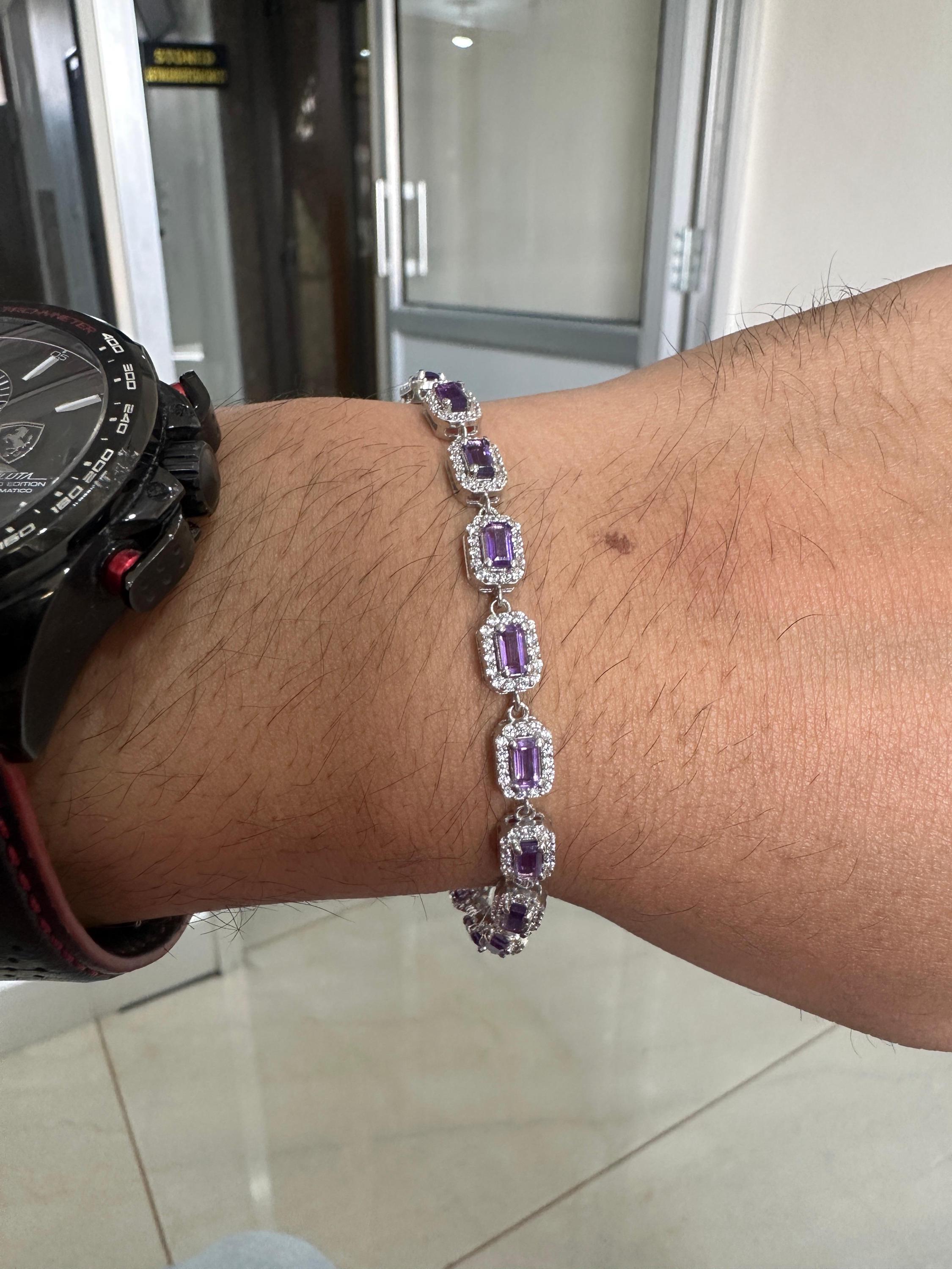 Unique Amethyst Halo Bracelet | 925 Sterling Silver, Fine Jewelry for Gift