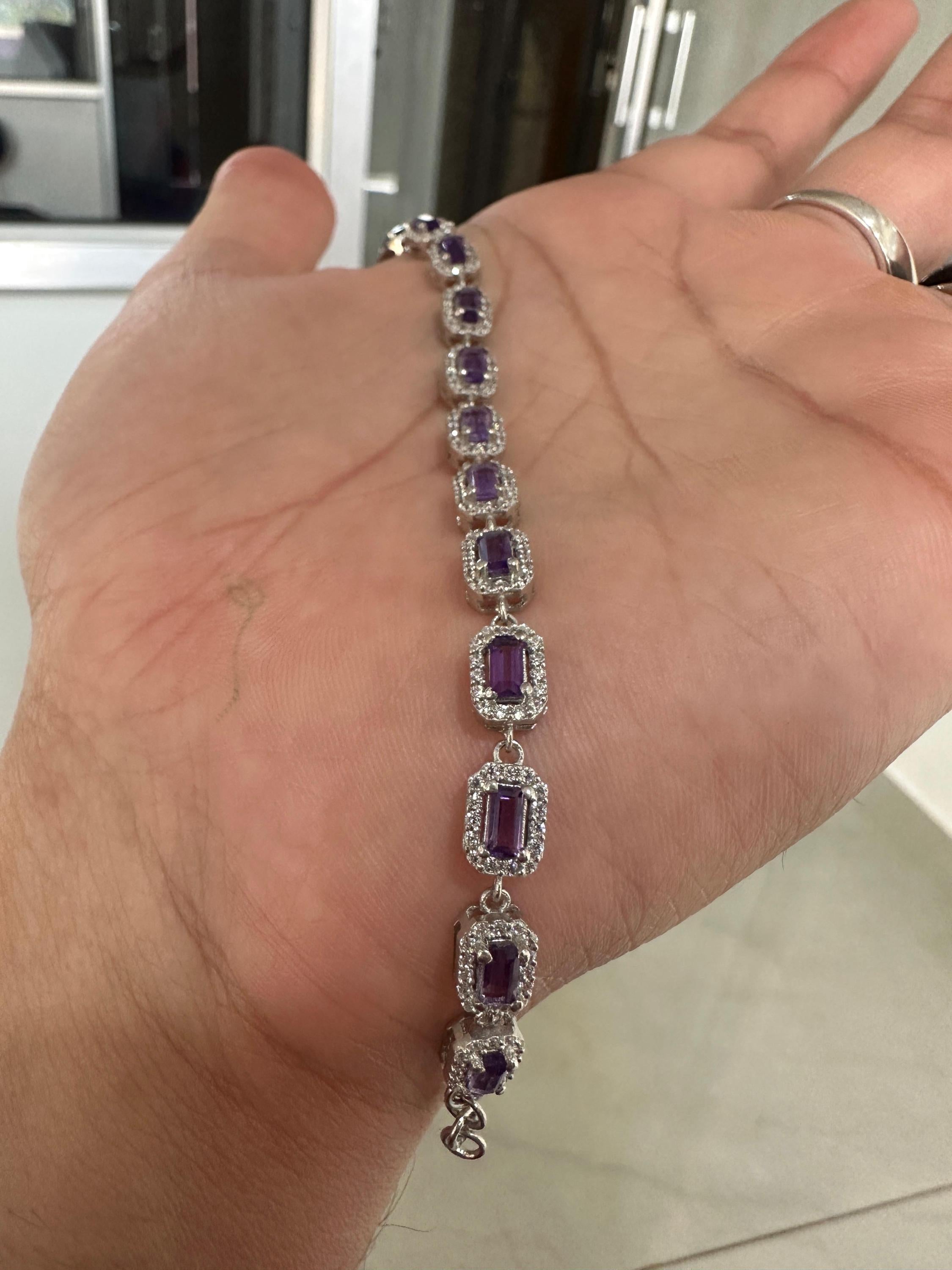 Unique Amethyst Halo Bracelet | 925 Sterling Silver, Fine Jewelry for Gift
