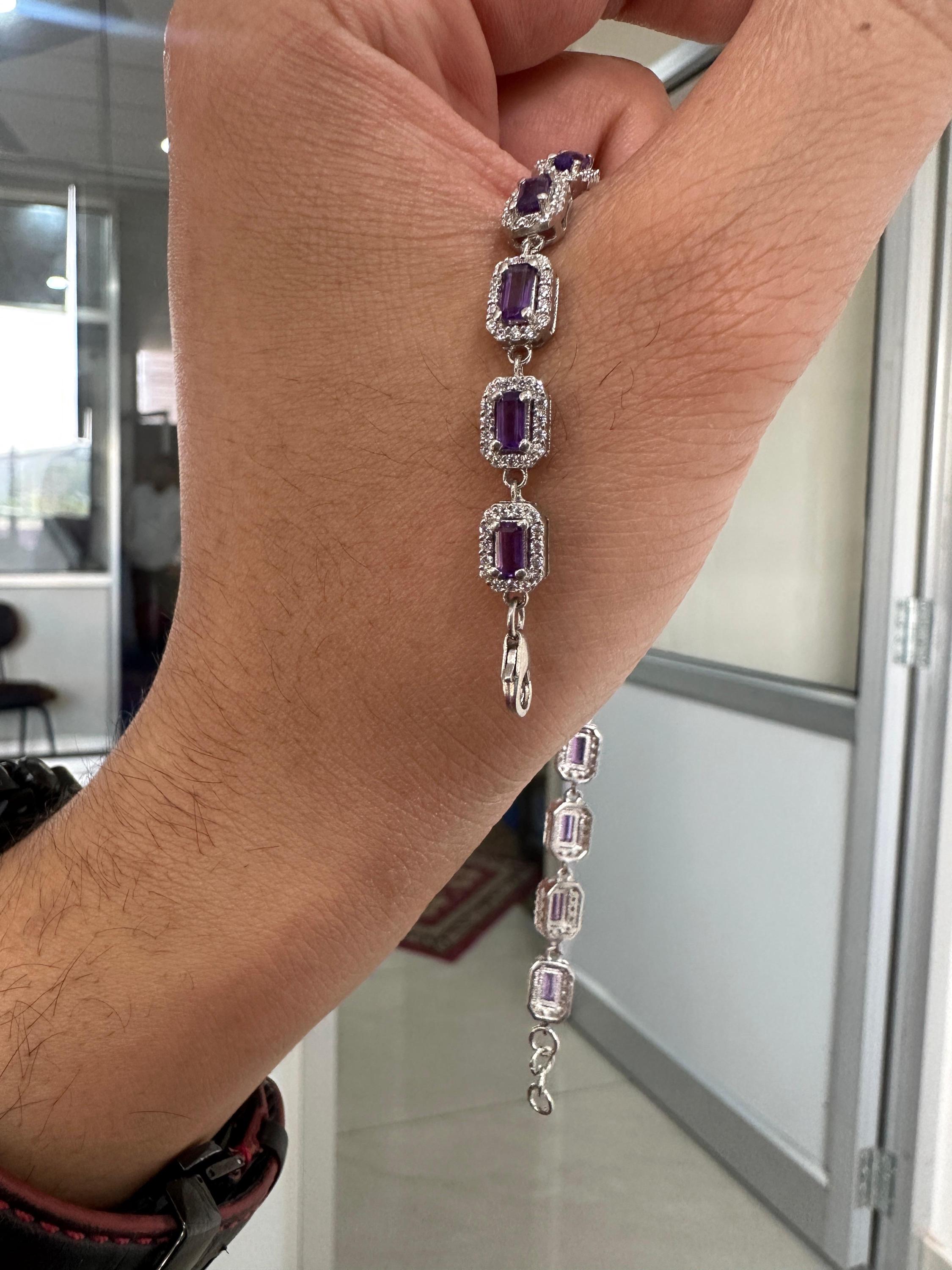 Unique Amethyst Halo Bracelet | 925 Sterling Silver, Fine Jewelry for Gift