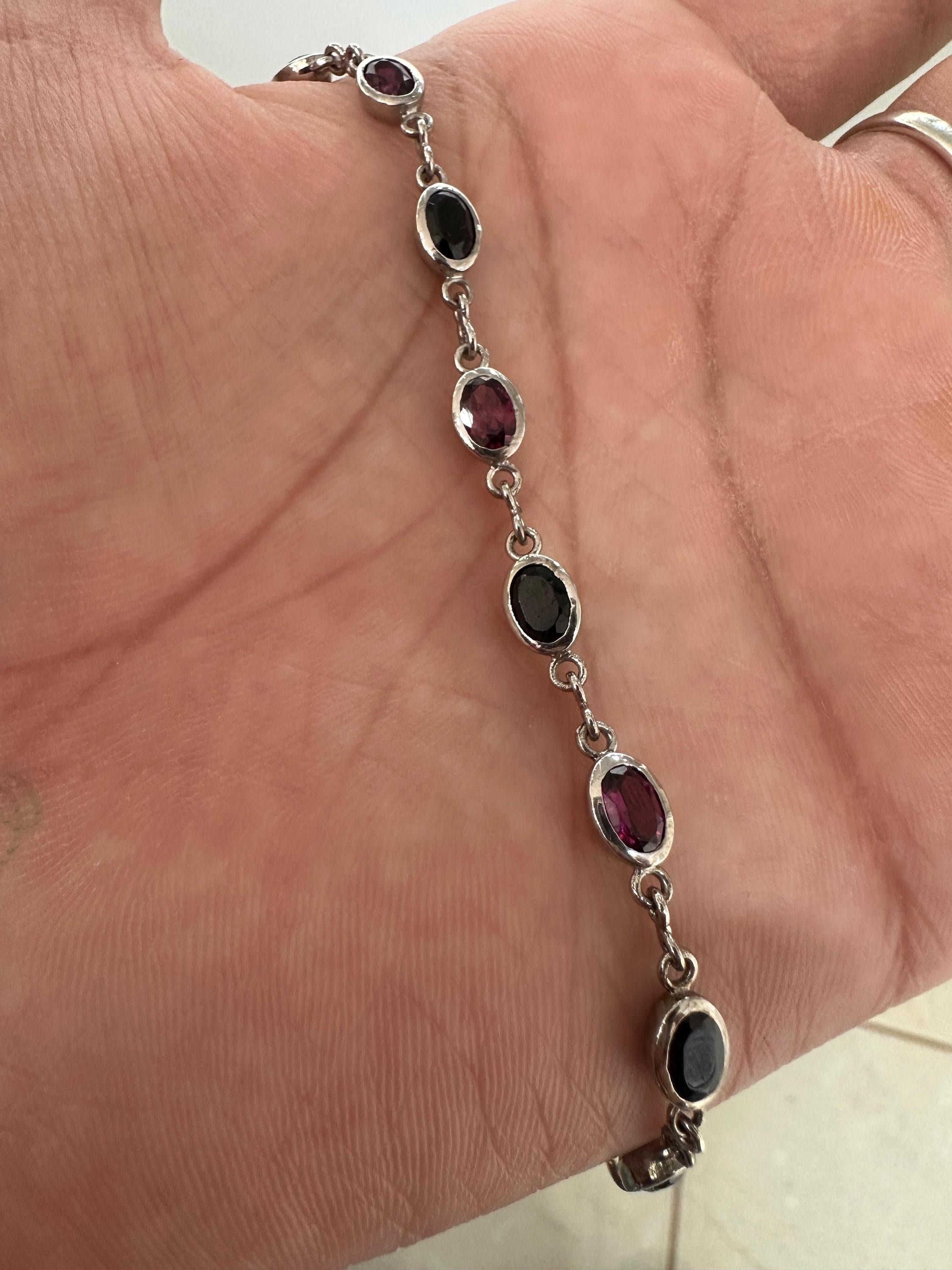 Multi Stone Rhodolite & Black Spinel Bracelet | 925 Sterling Silver, Gift for him