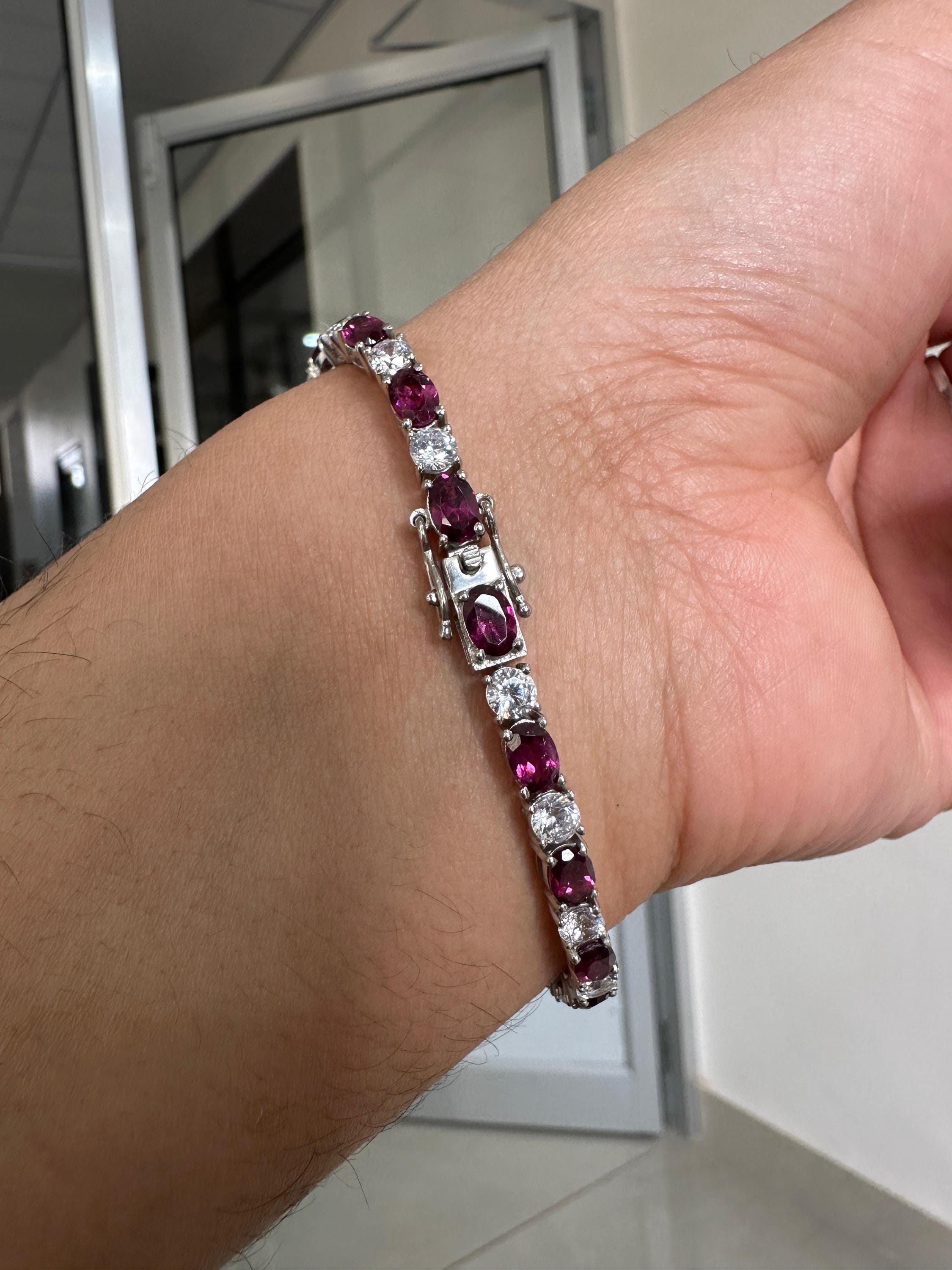 Rhodolite Diamond Tennis Bracelet | 925 Sterling Silver, Fine Jewelry for Gift