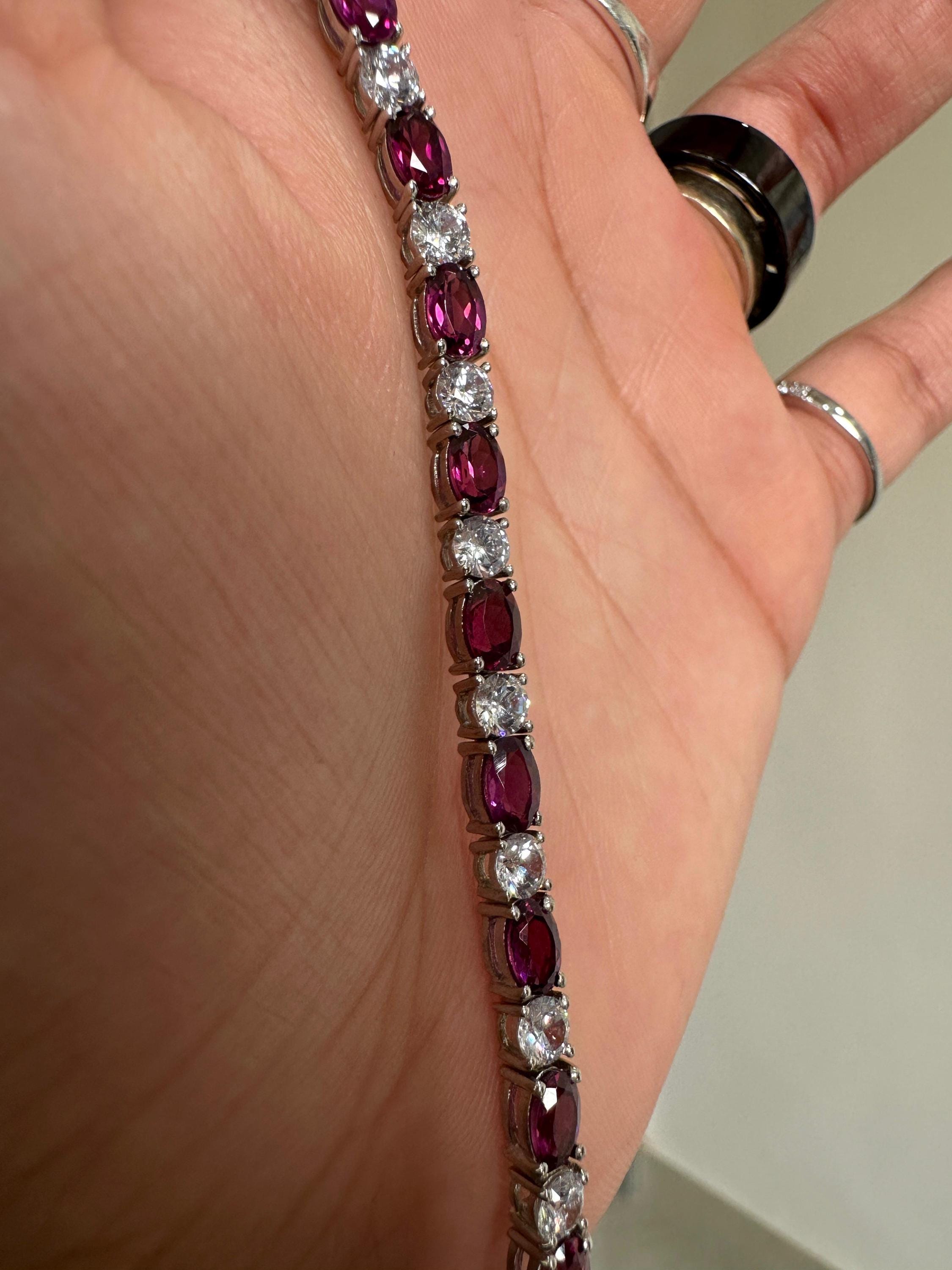 Rhodolite Diamond Tennis Bracelet | 925 Sterling Silver, Fine Jewelry for Gift
