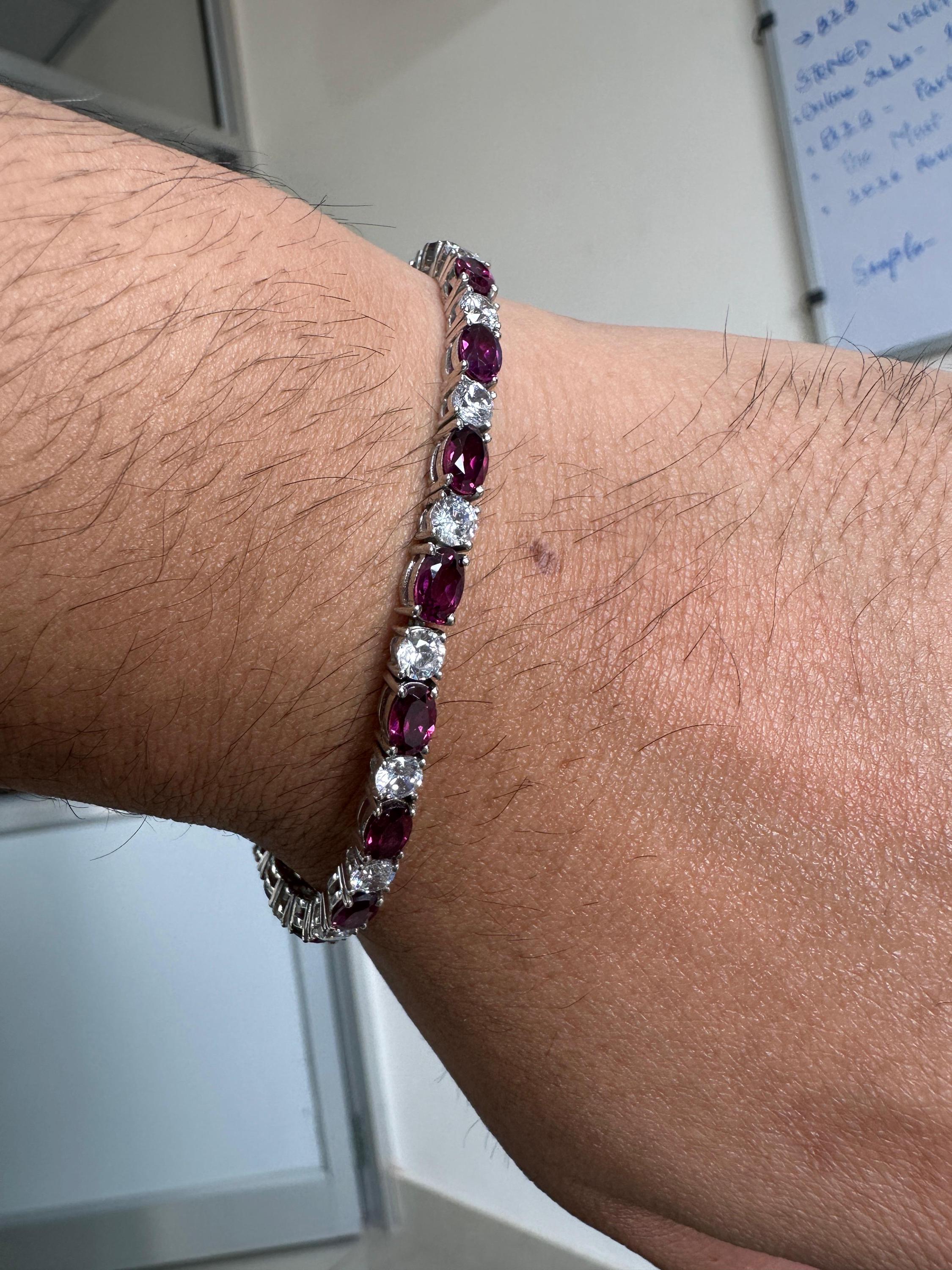 Rhodolite Diamond Tennis Bracelet | 925 Sterling Silver, Fine Jewelry for Gift