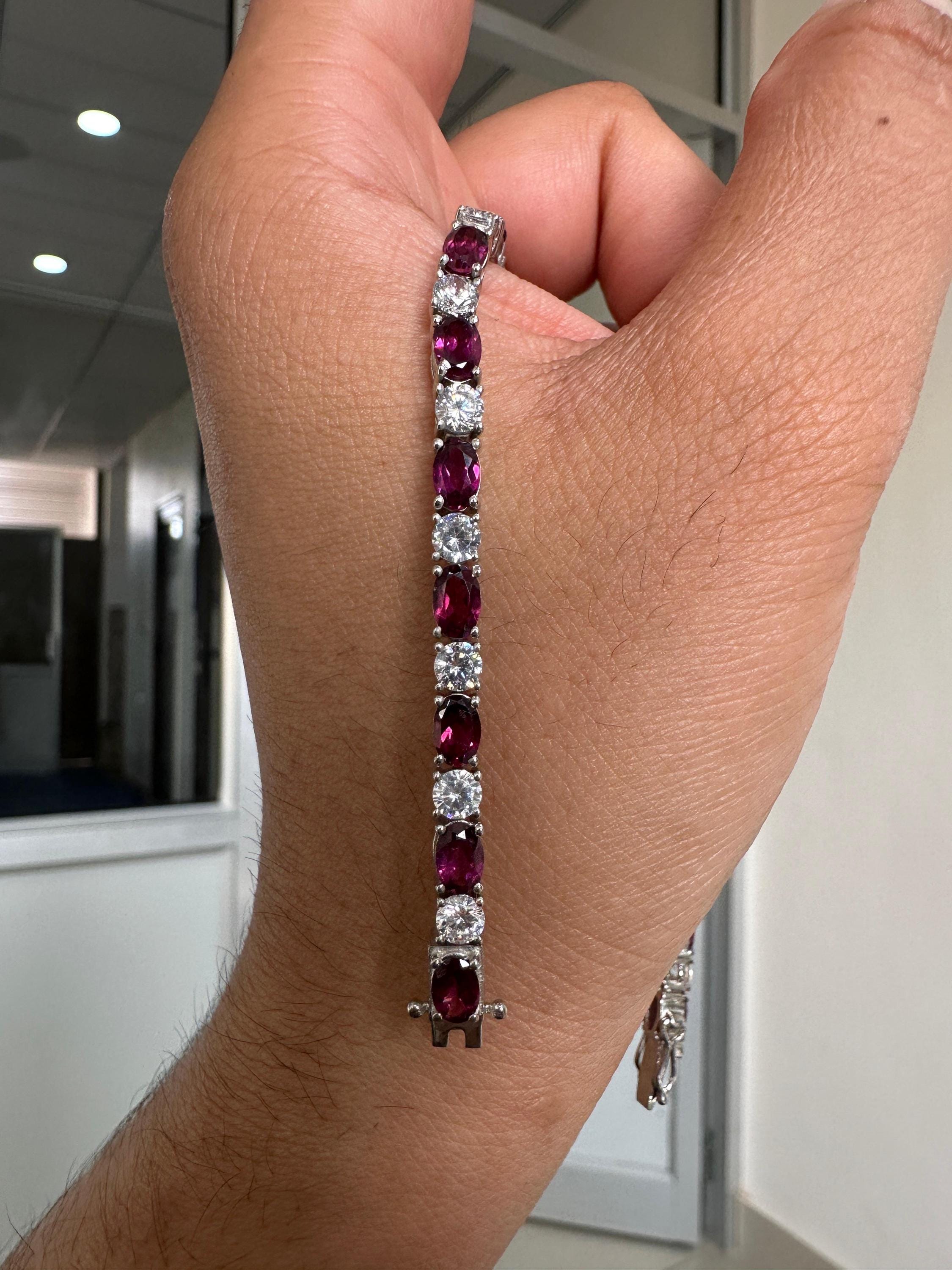 Rhodolite Diamond Tennis Bracelet | 925 Sterling Silver, Fine Jewelry for Gift