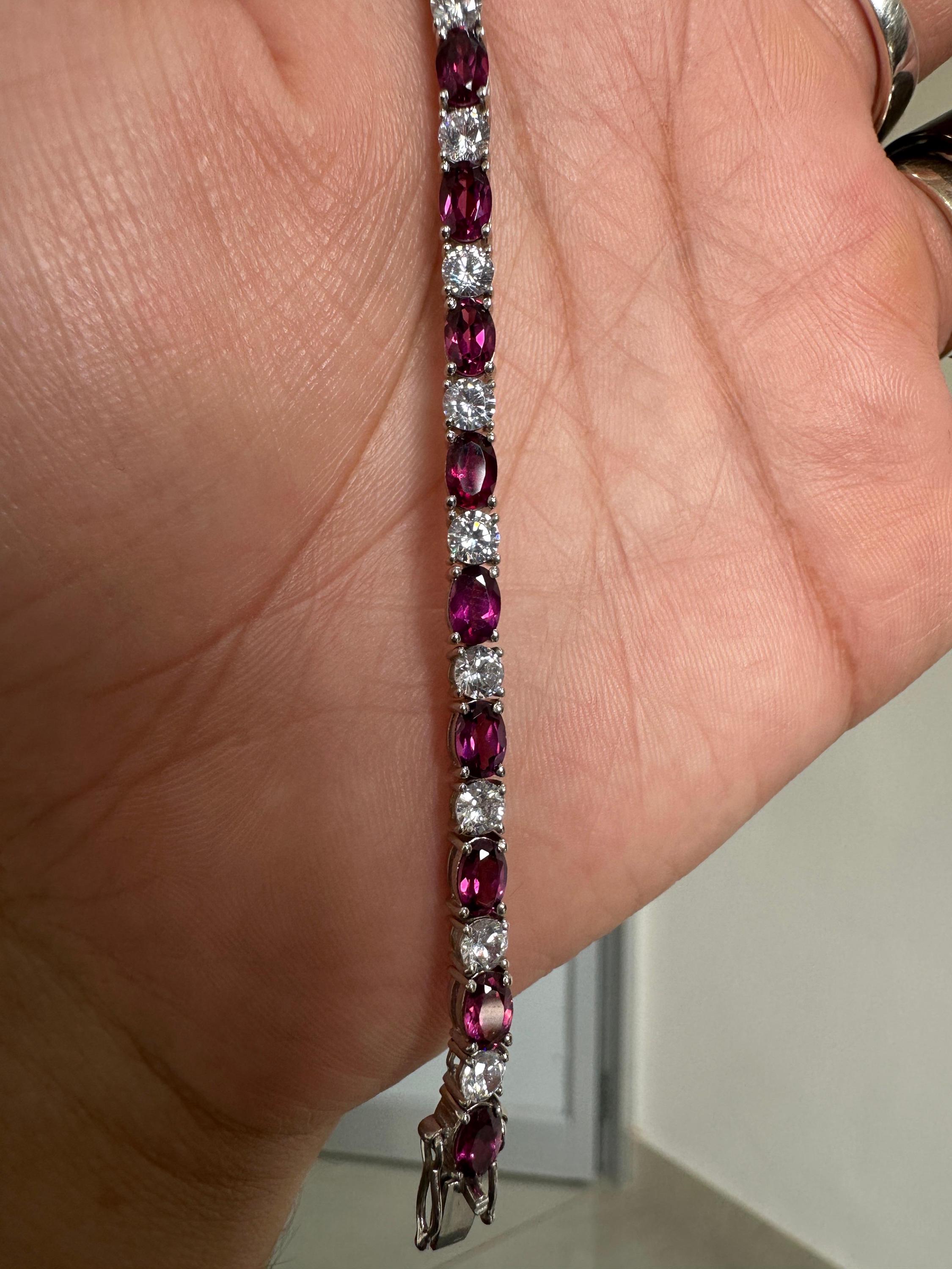 Rhodolite Diamond Tennis Bracelet | 925 Sterling Silver, Fine Jewelry for Gift
