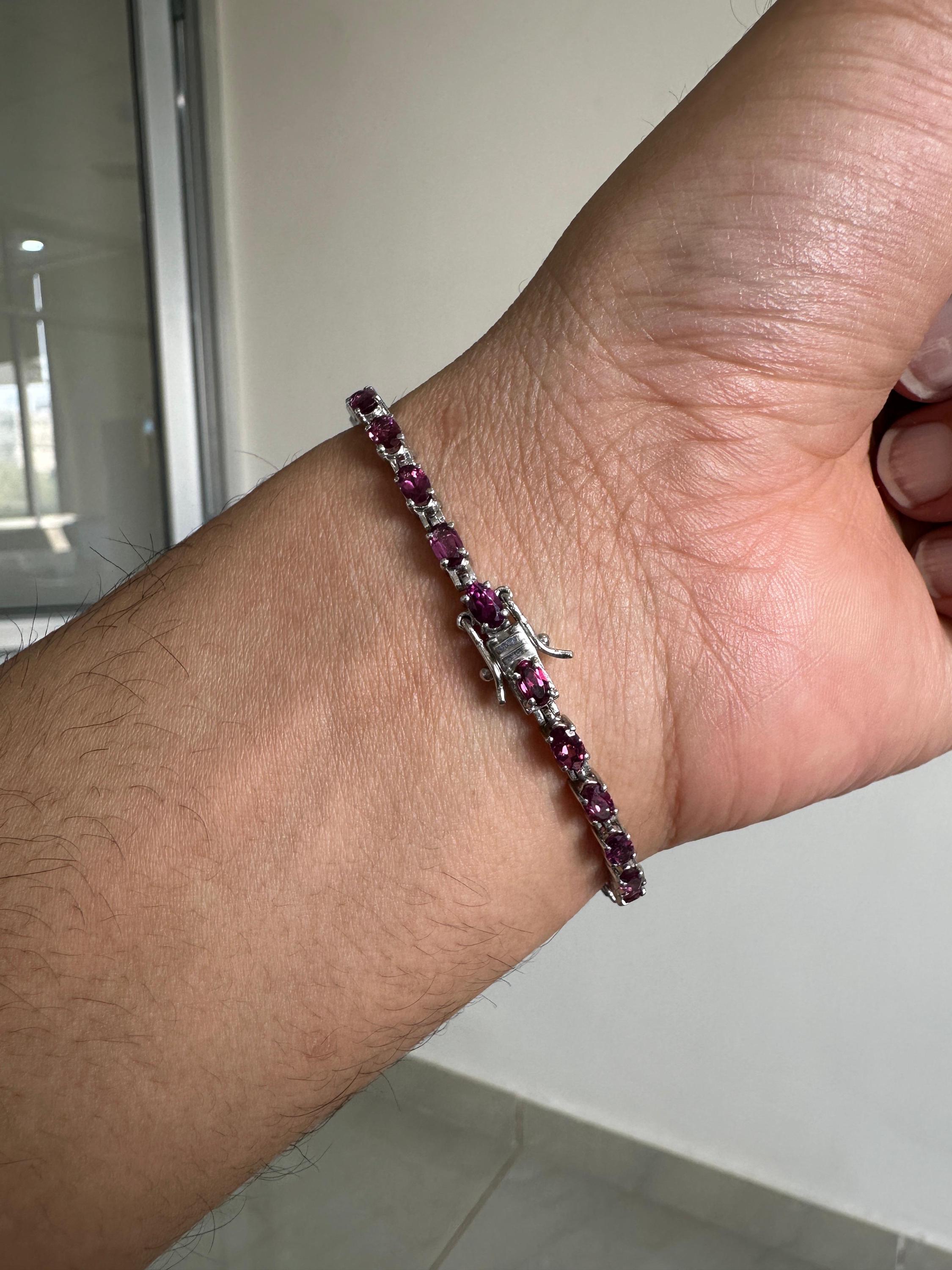 Raspberry Rhodolite Garnet Tennis Bracelet | 925 Sterling Silver, Luxury Gift for her