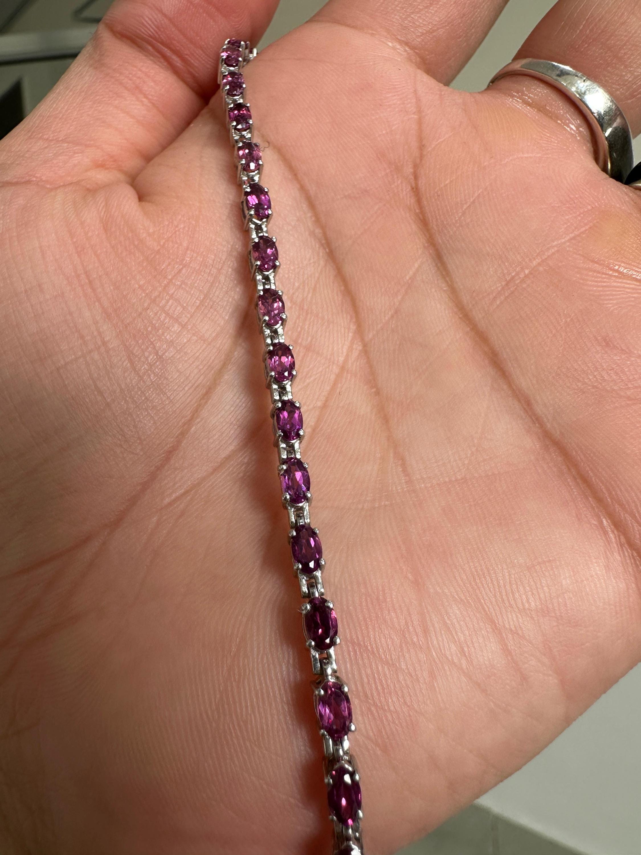 Raspberry Rhodolite Garnet Tennis Bracelet | 925 Sterling Silver, Luxury Gift for her