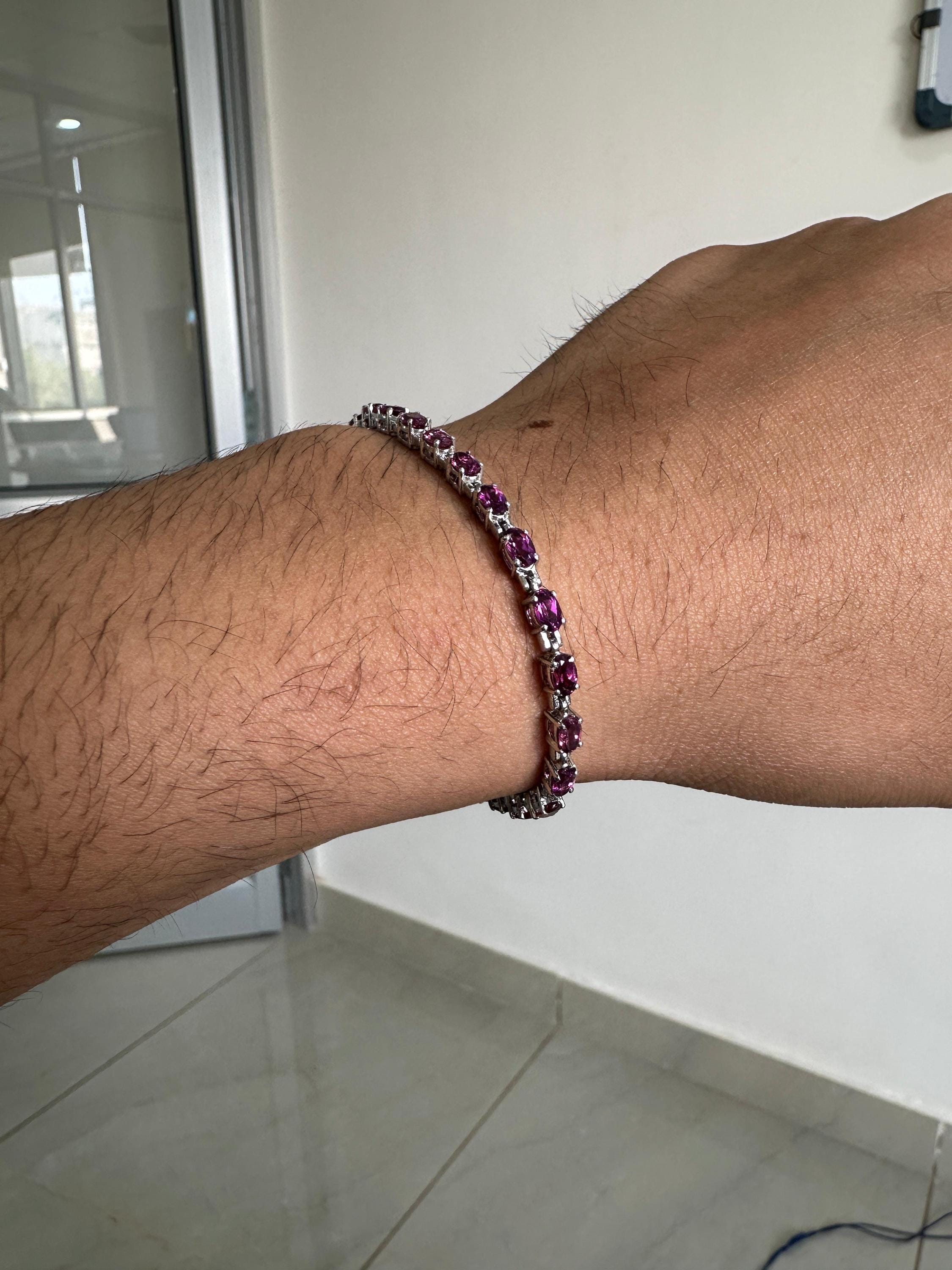 Raspberry Rhodolite Garnet Tennis Bracelet | 925 Sterling Silver, Luxury Gift for her