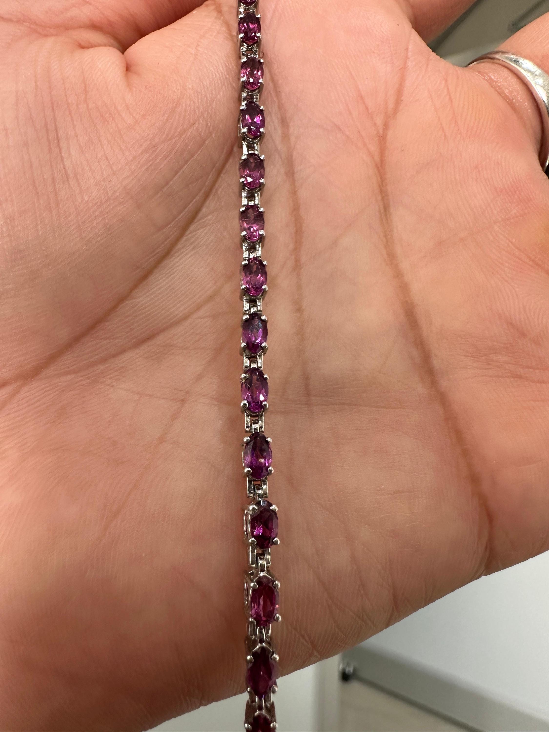 Raspberry Rhodolite Garnet Tennis Bracelet | 925 Sterling Silver, Luxury Gift for her