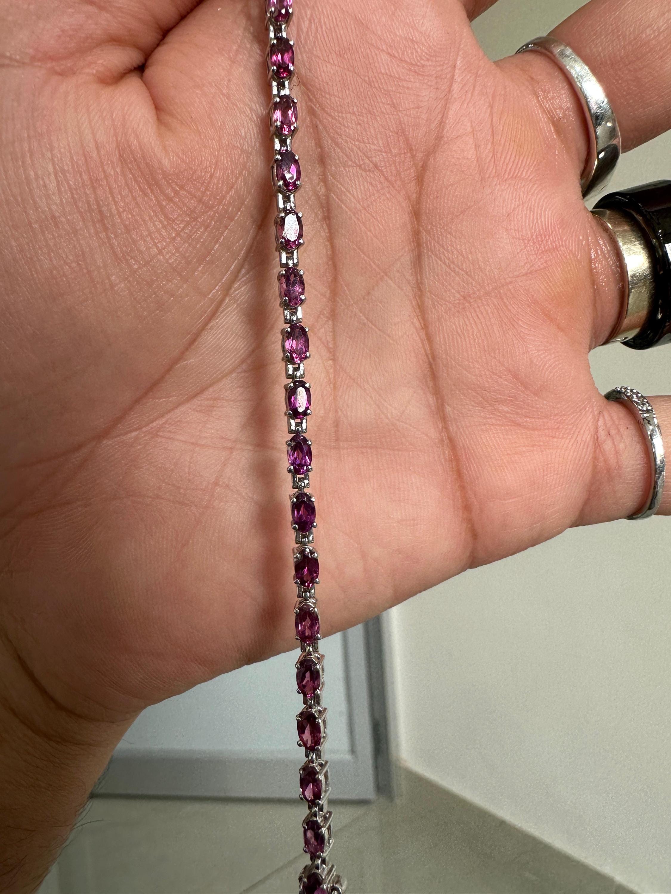 Raspberry Rhodolite Garnet Tennis Bracelet | 925 Sterling Silver, Luxury Gift for her