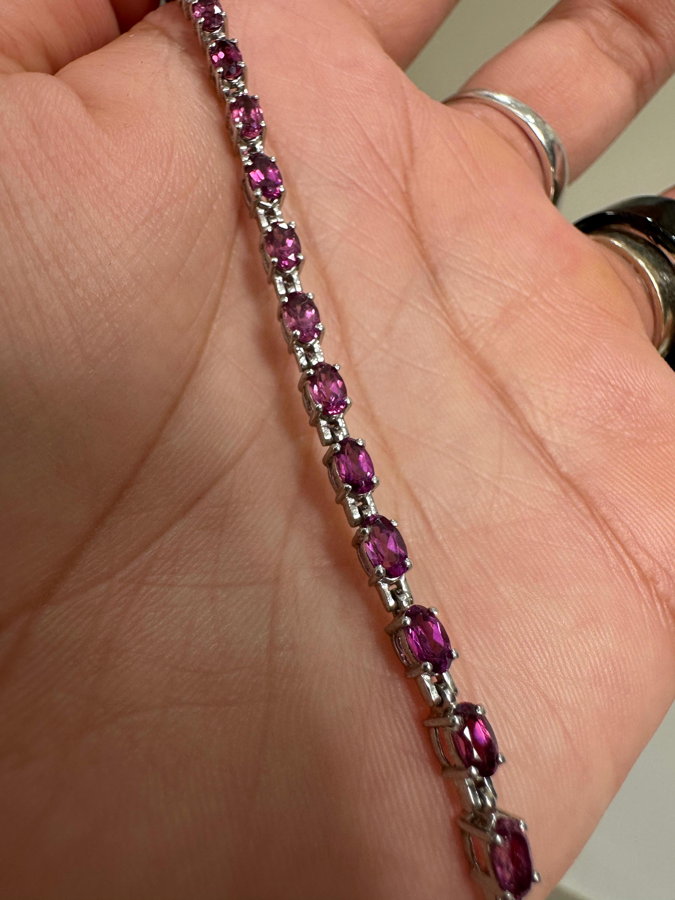Raspberry Rhodolite Garnet Tennis Bracelet | 925 Sterling Silver, Luxury Gift for her