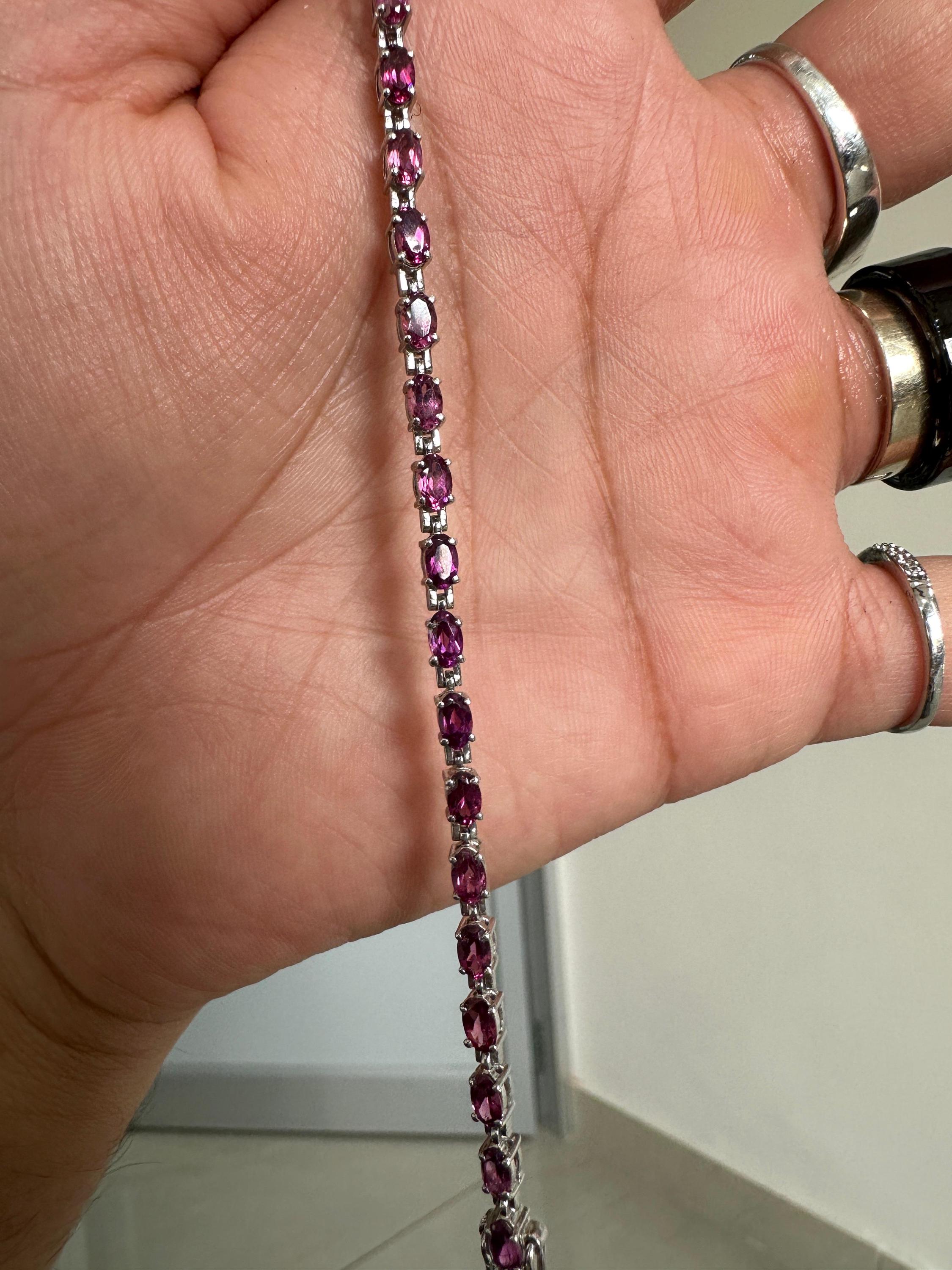 Raspberry Rhodolite Garnet Tennis Bracelet | 925 Sterling Silver, Luxury Gift for her