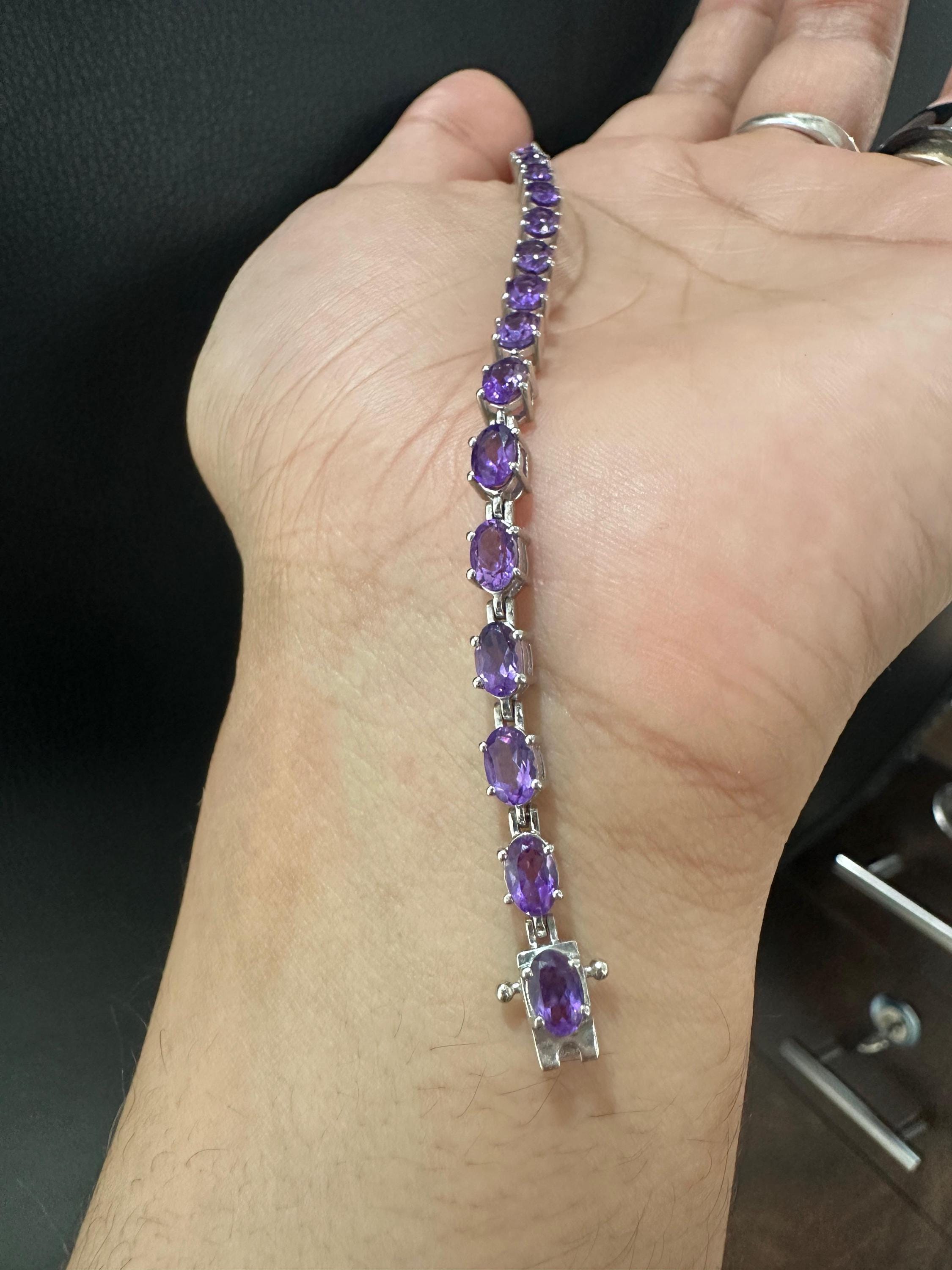 Natural Amethyst Tennis Bracelet | 925 Sterling Silver, 15 CT