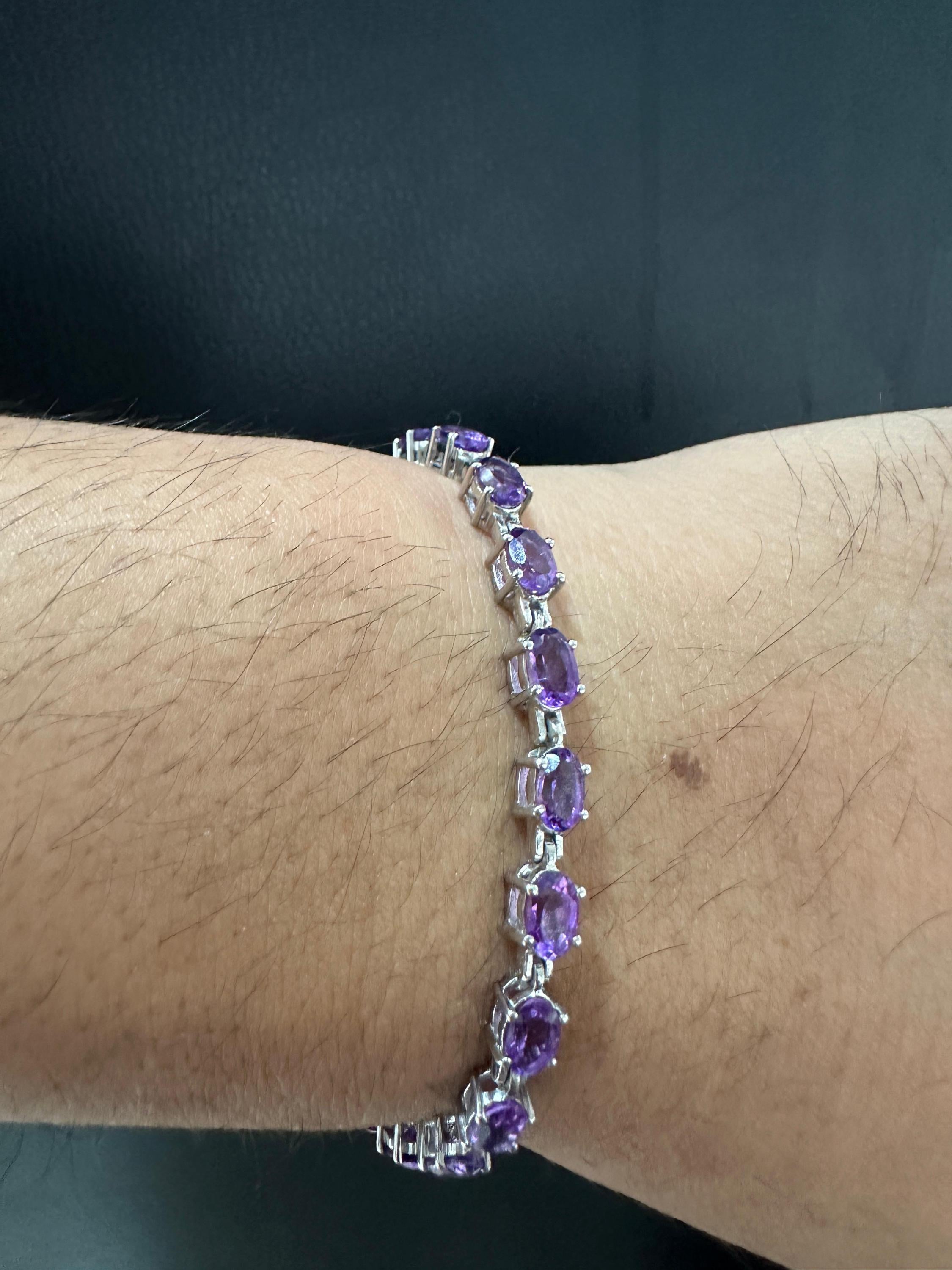 Natural Amethyst Tennis Bracelet | 925 Sterling Silver, 15 CT