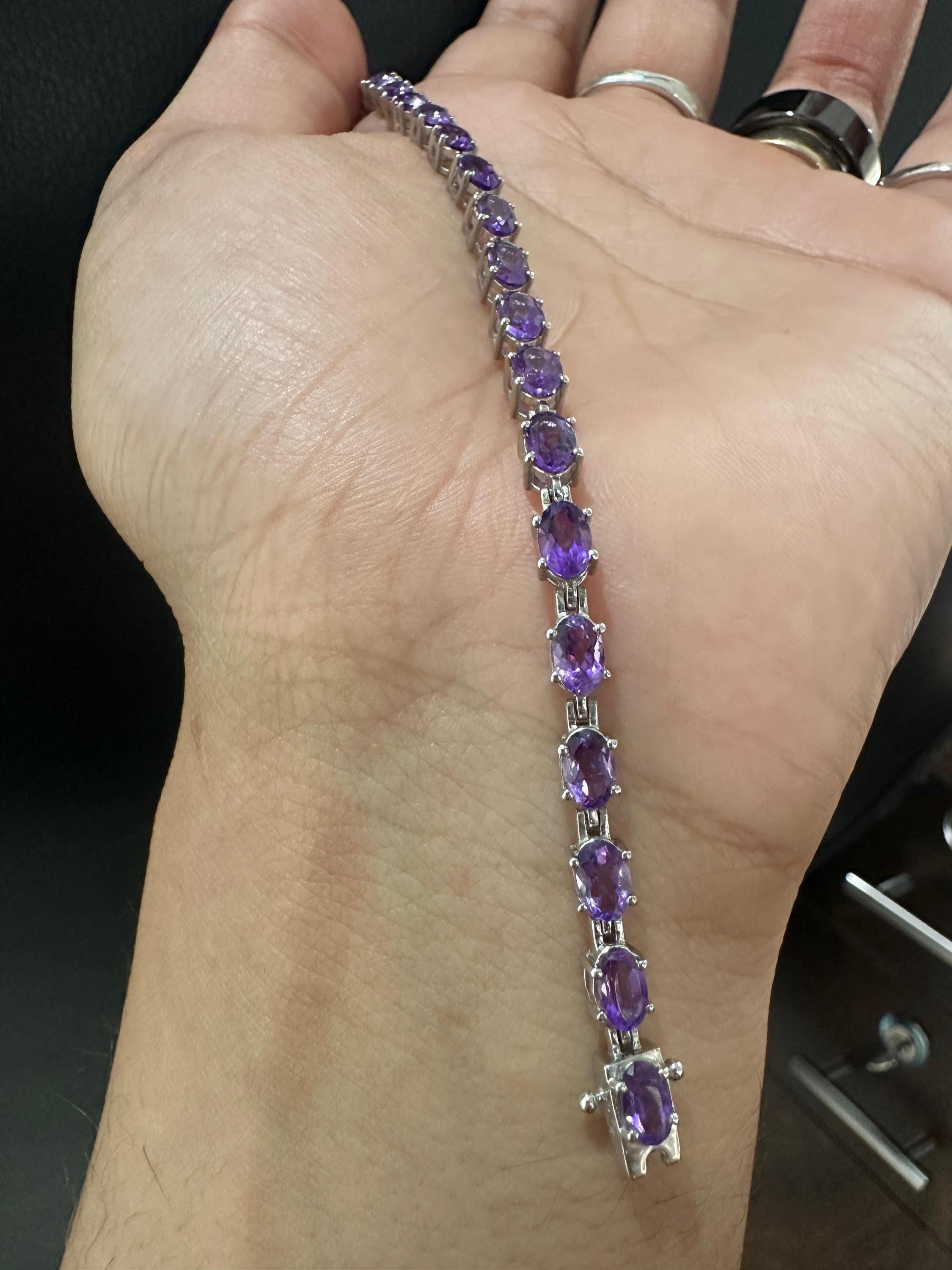 Natural Amethyst Tennis Bracelet | 925 Sterling Silver, 15 CT