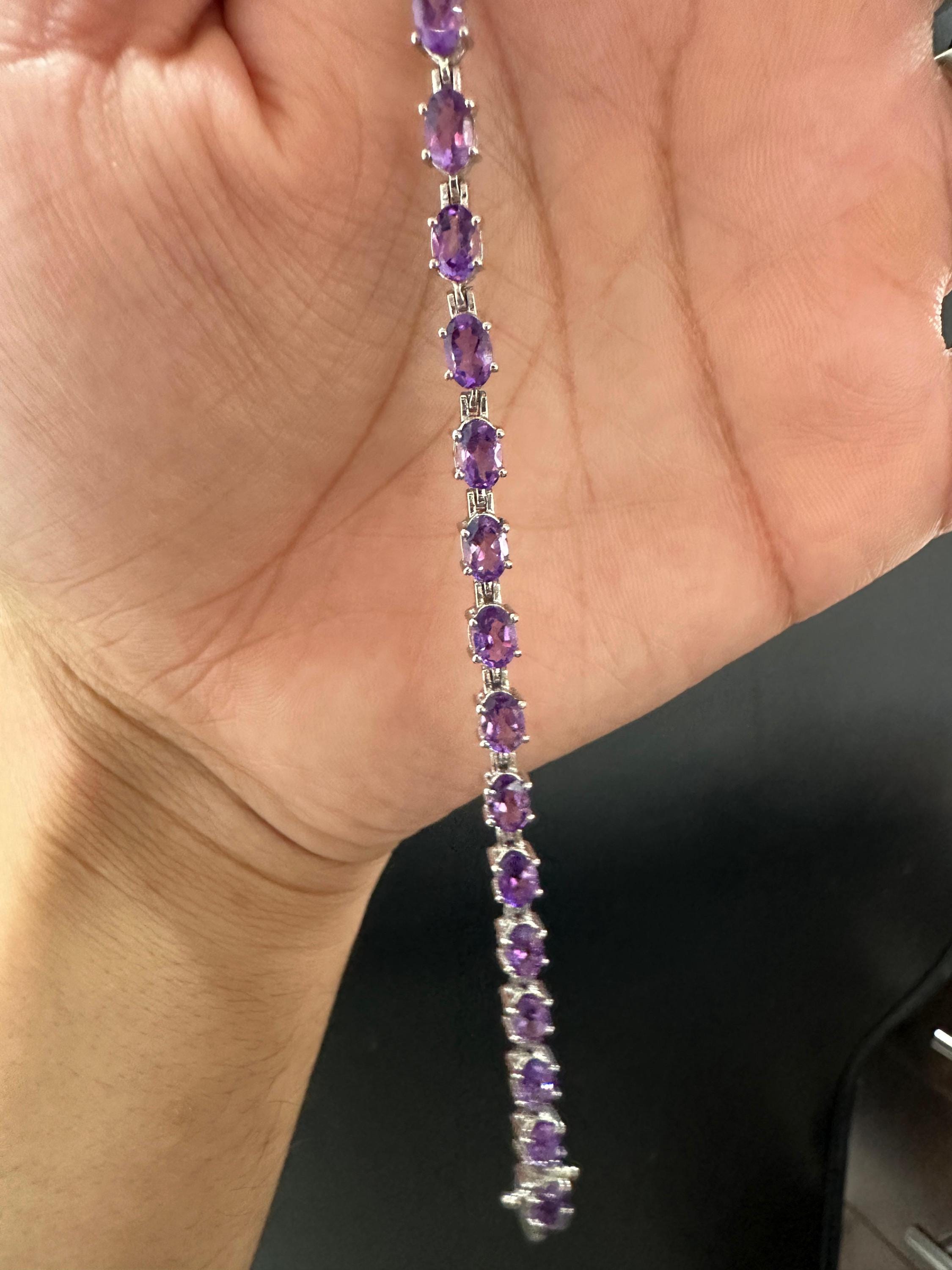 Natural Amethyst Tennis Bracelet | 925 Sterling Silver, 15 CT