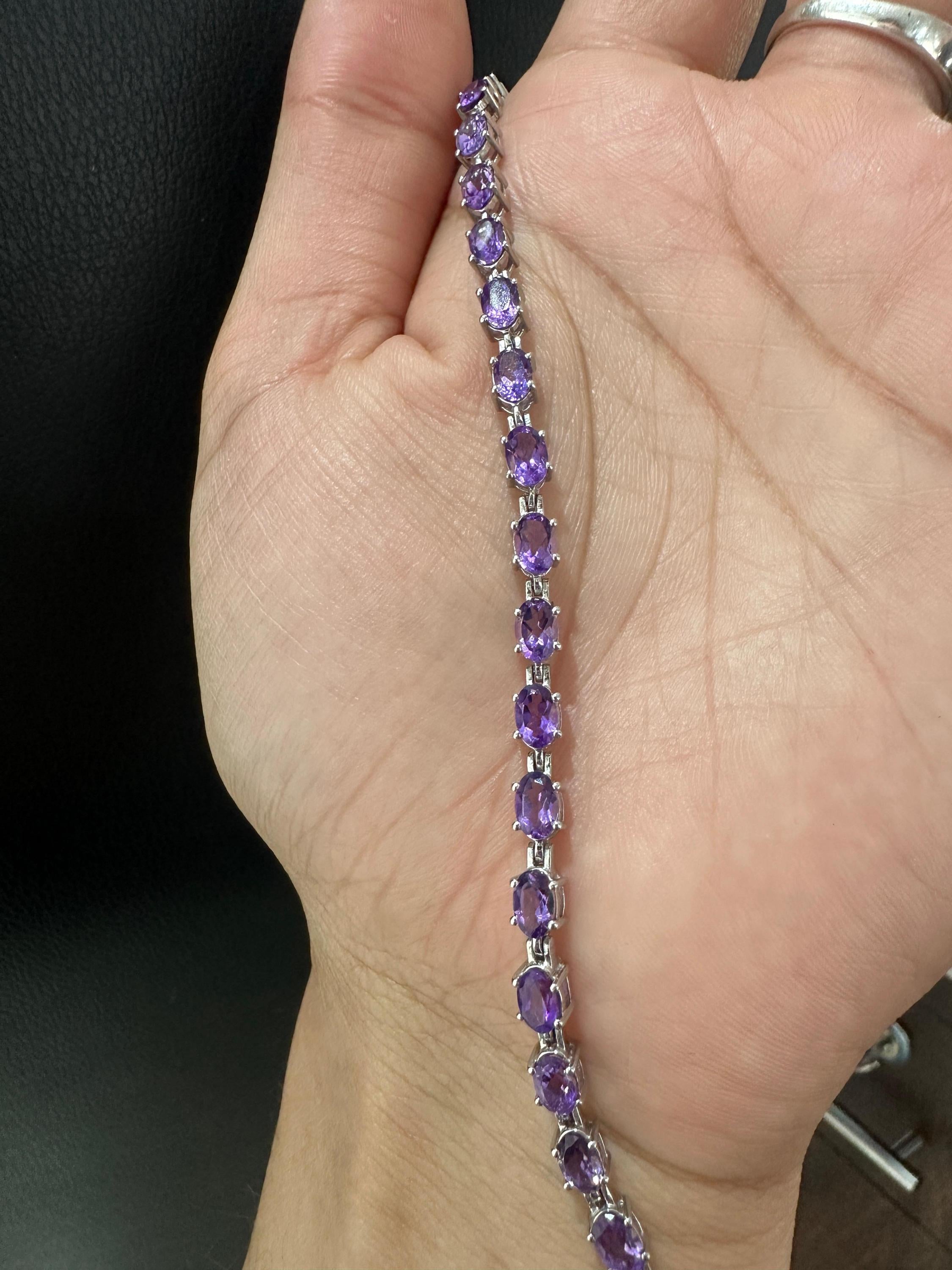 Natural Amethyst Tennis Bracelet | 925 Sterling Silver, 15 CT