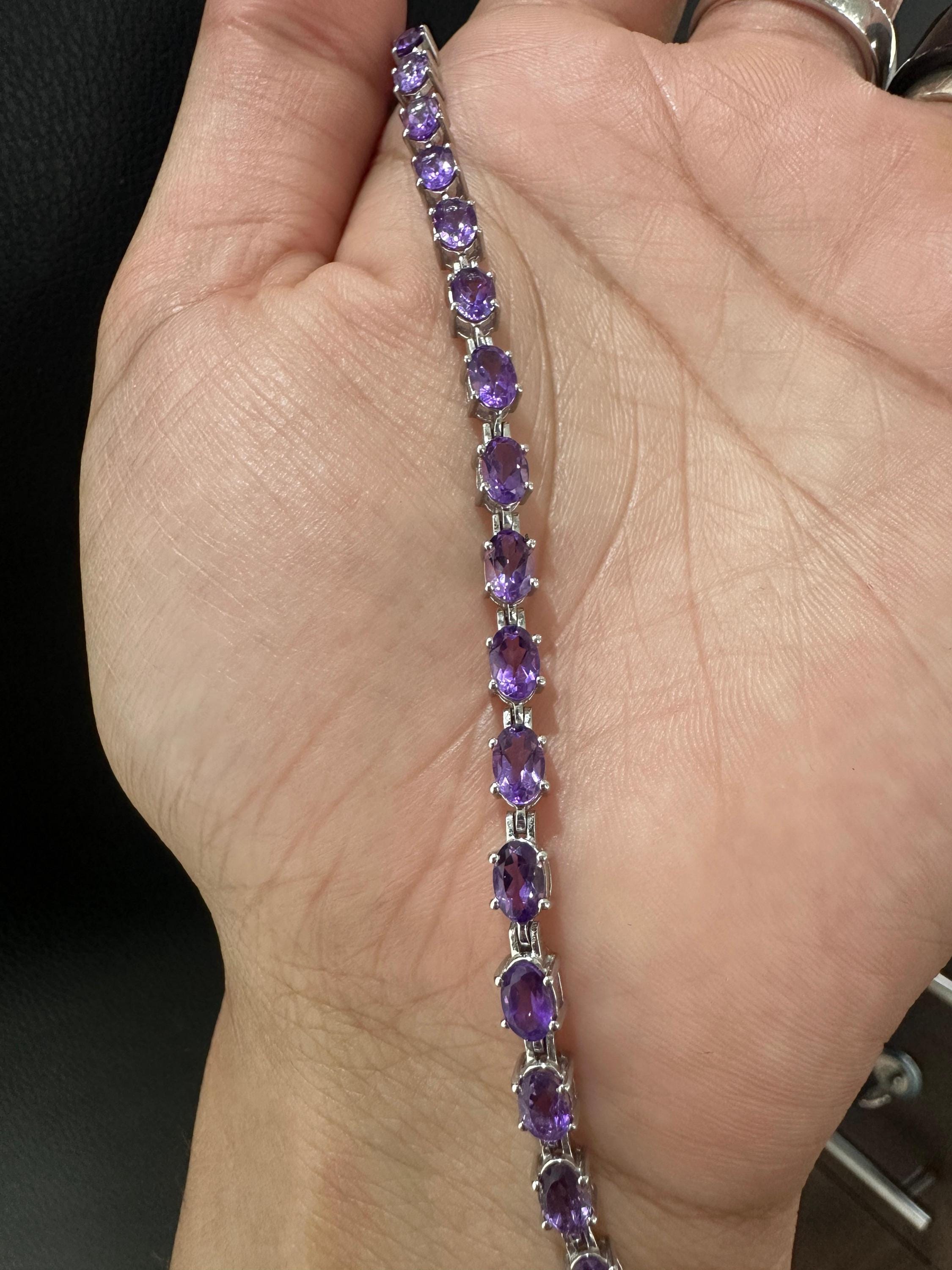 Natural Amethyst Tennis Bracelet | 925 Sterling Silver, 15 CT