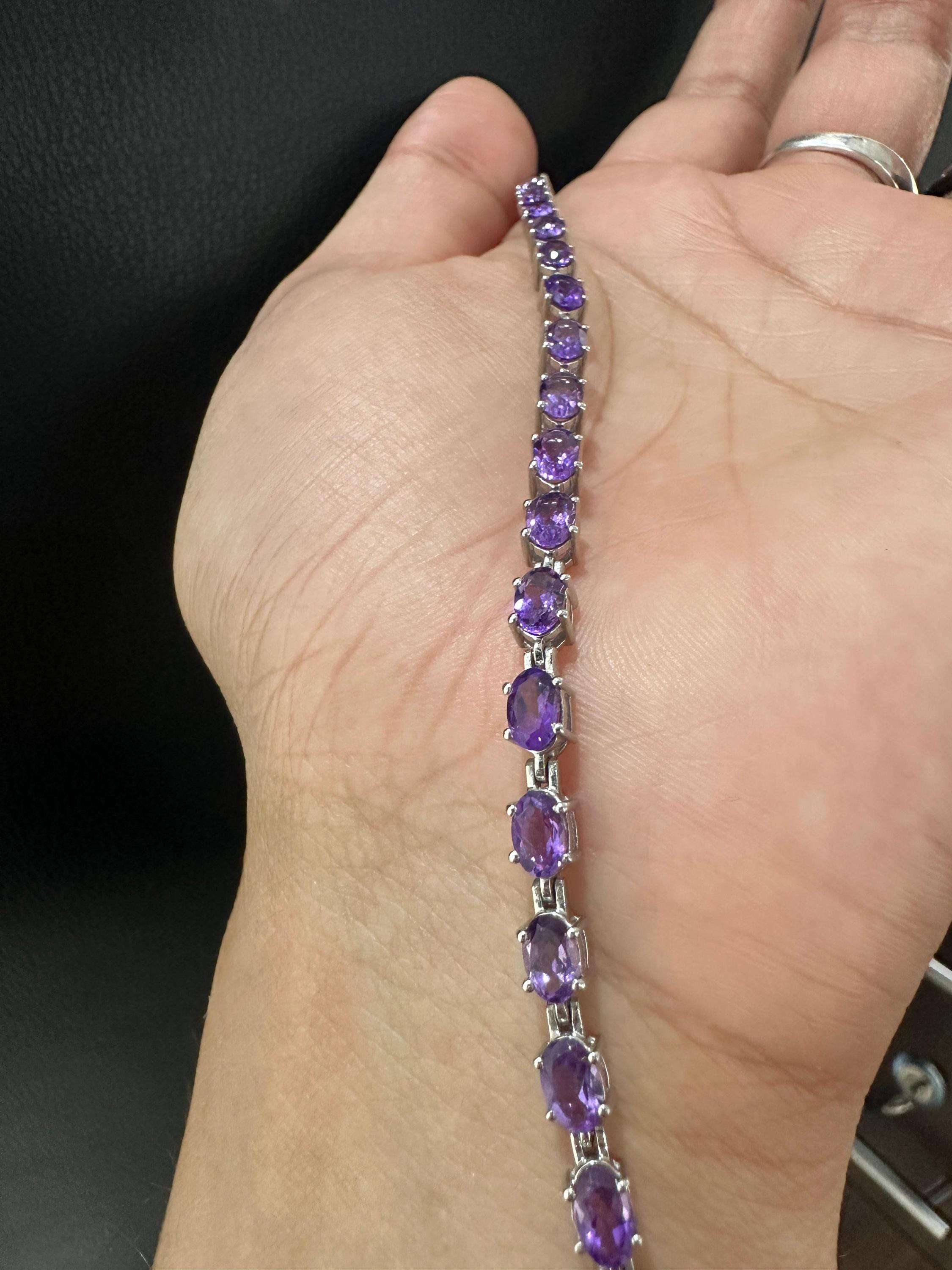 Natural Amethyst Tennis Bracelet | 925 Sterling Silver, 15 CT