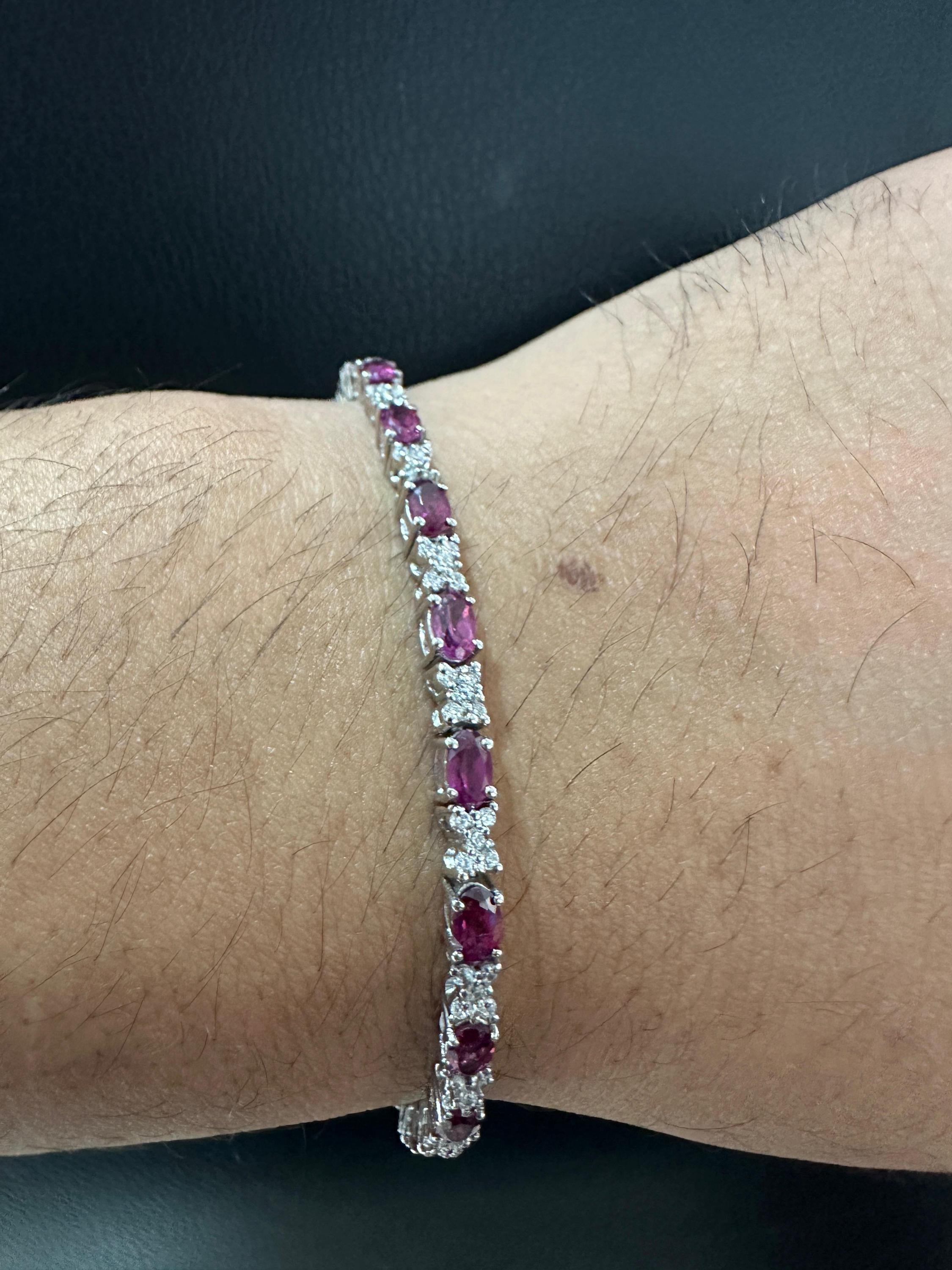 Rhodolite Garnet Tennis Bracelet | 925 Sterling Silver Diamond Accent Bridal Jewelry